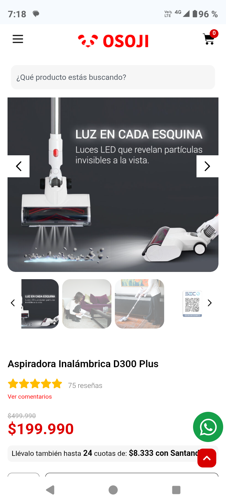 Aspiradora inalámbrica Osoji D300 plus - miniatura 4