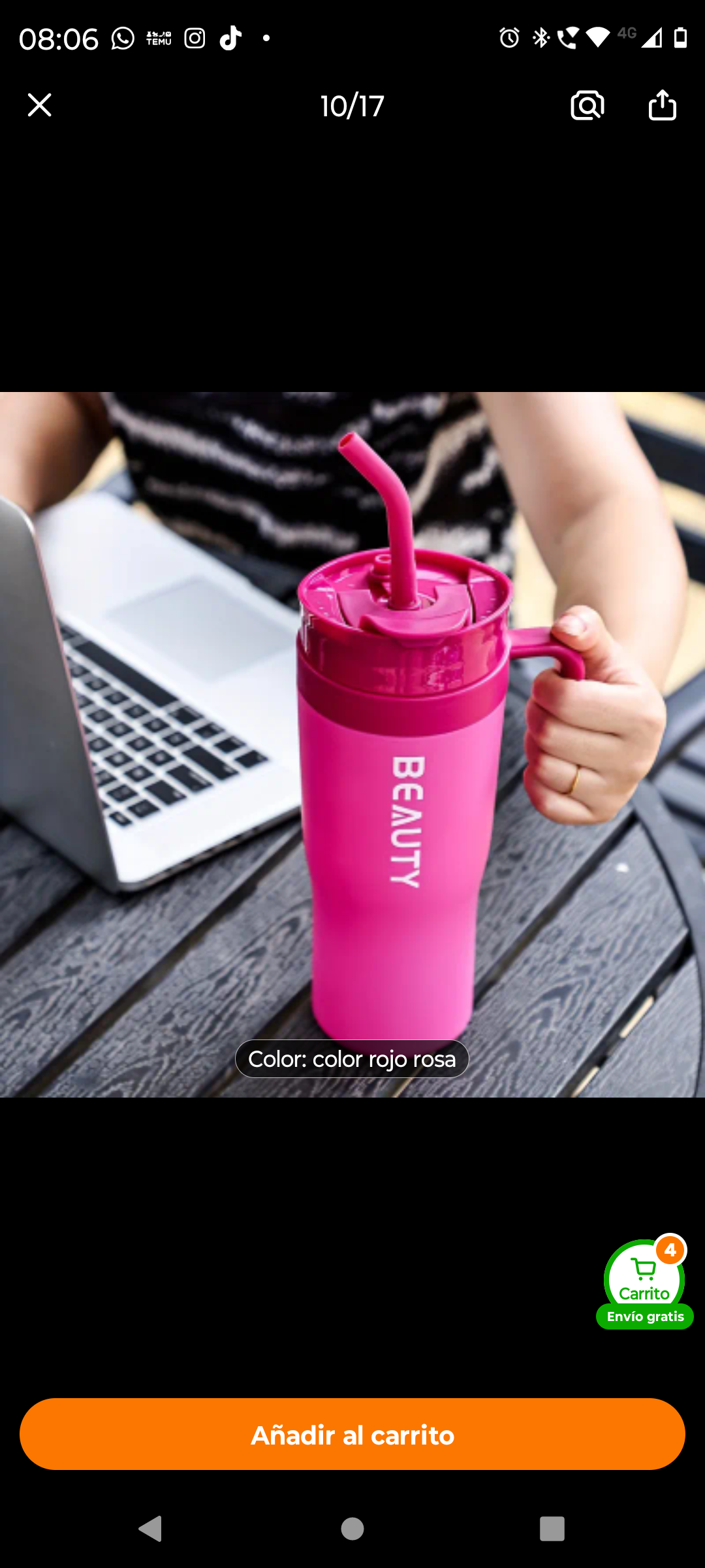 Botella térmica rosa con impresiones - miniatura 1