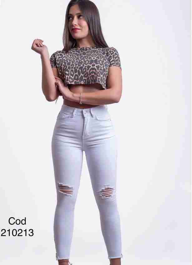 Jeans pitillos  blancos con rasgaduras - miniatura 1