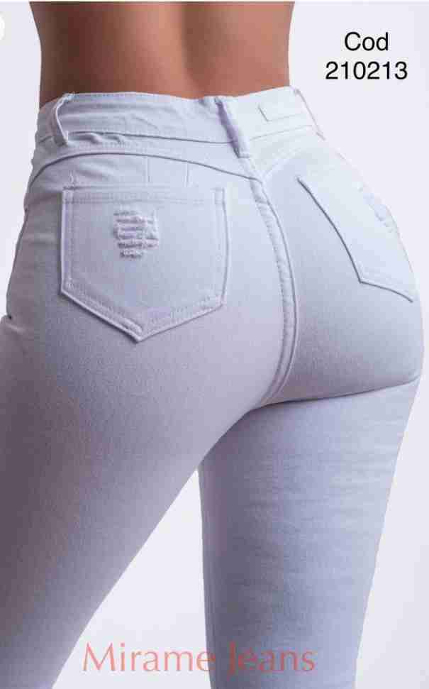 Jeans pitillos  blancos con rasgaduras - miniatura 2
