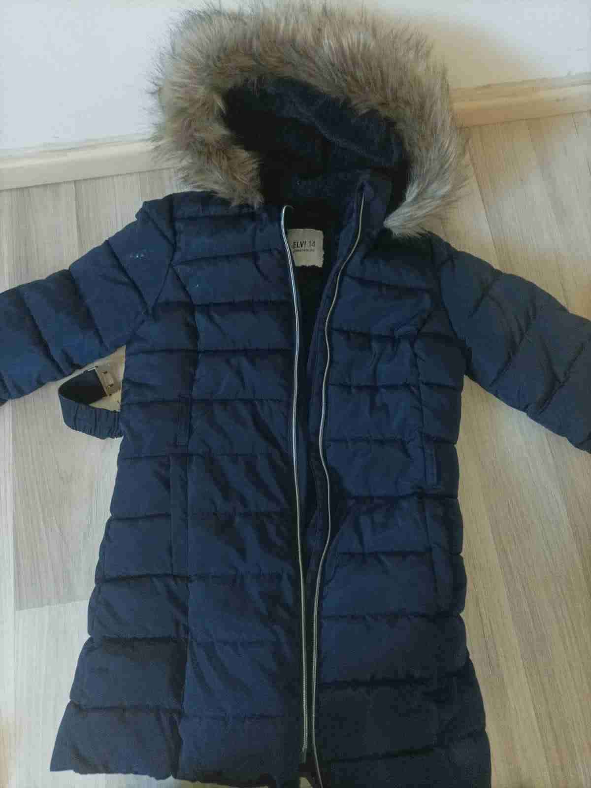 Parka azul con capucha de piel - miniatura 1