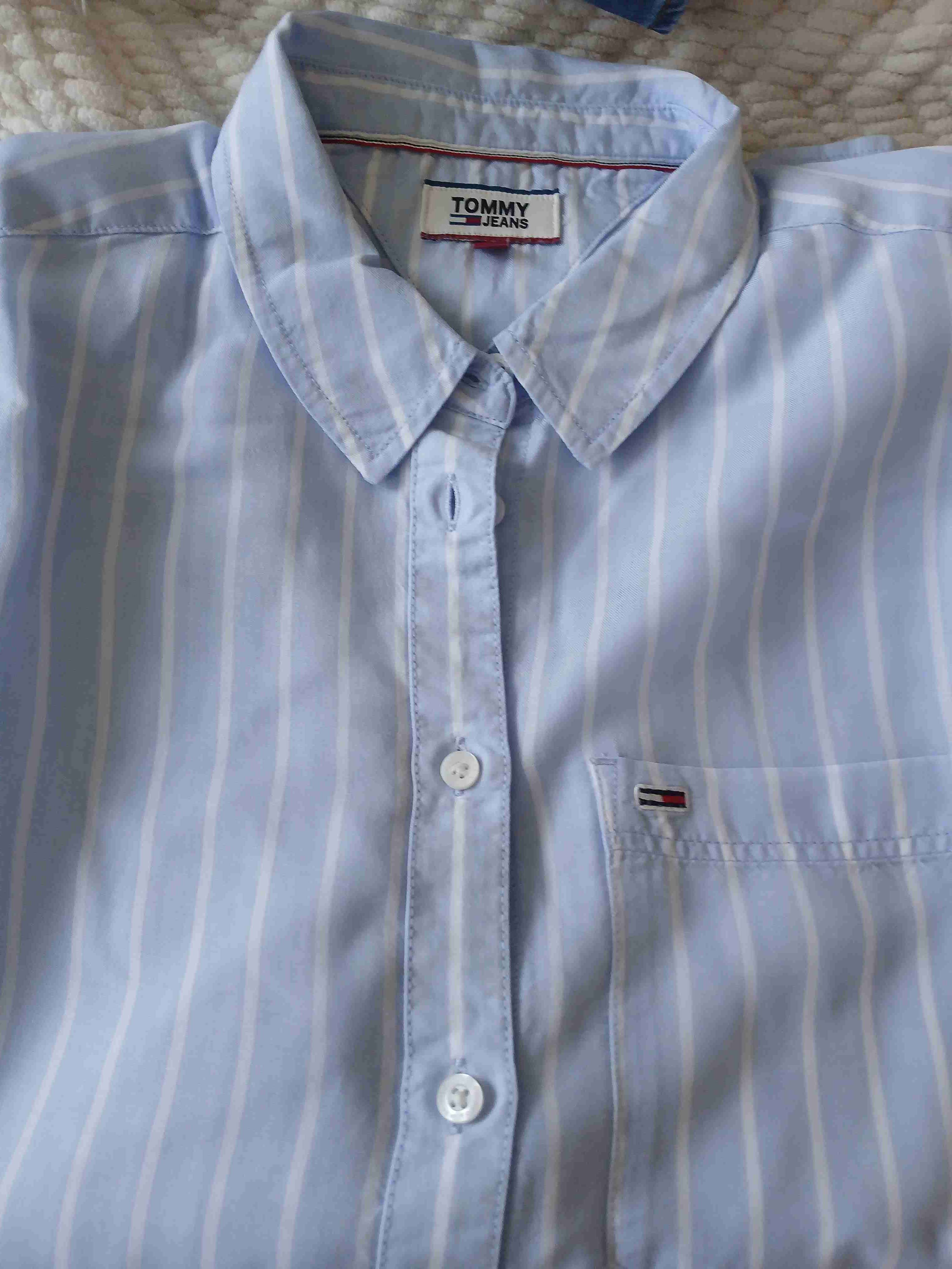 Camisa Tommy Jeans celeste a rayas - miniatura 1