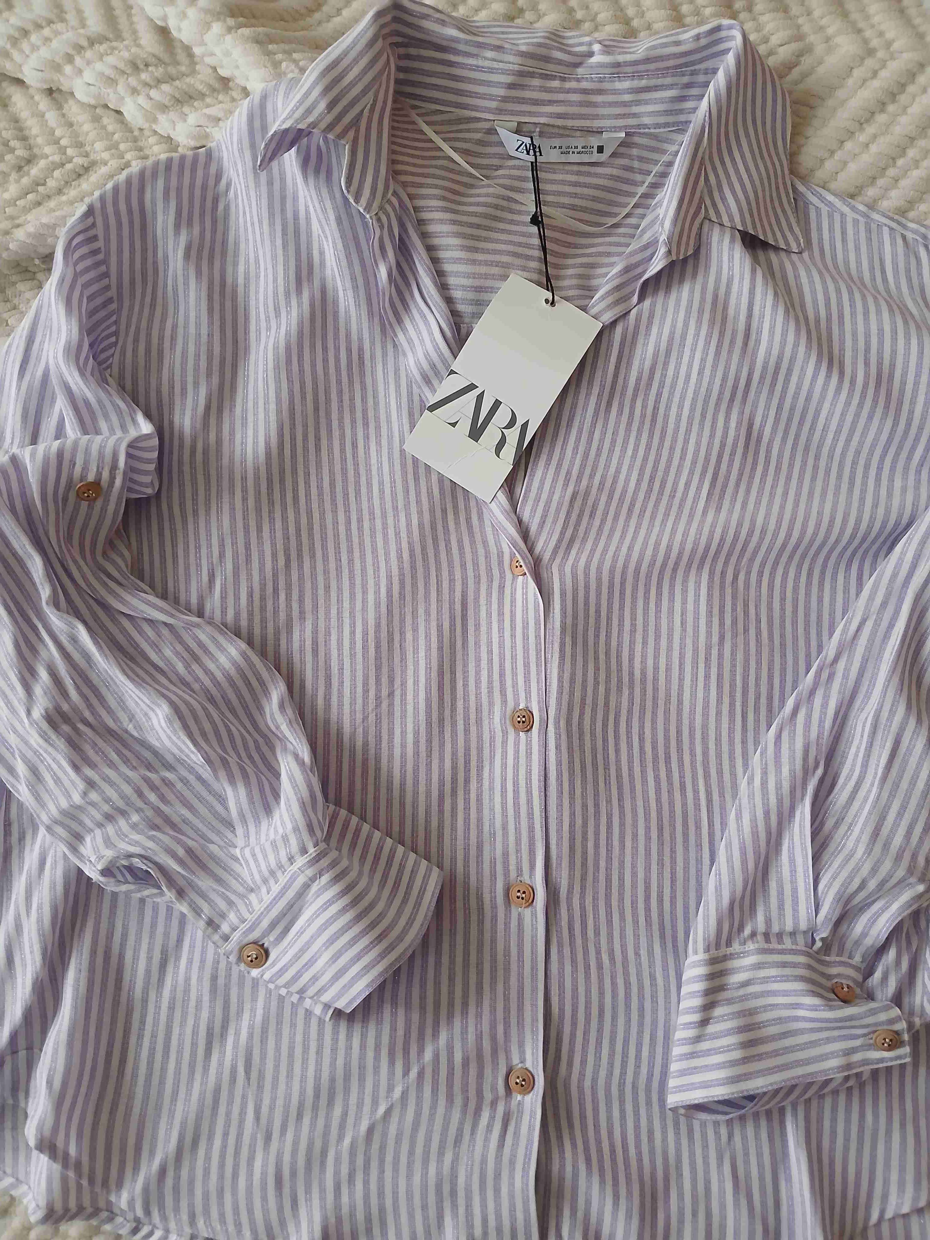 Camisa a rayas lila Zara - miniatura 4