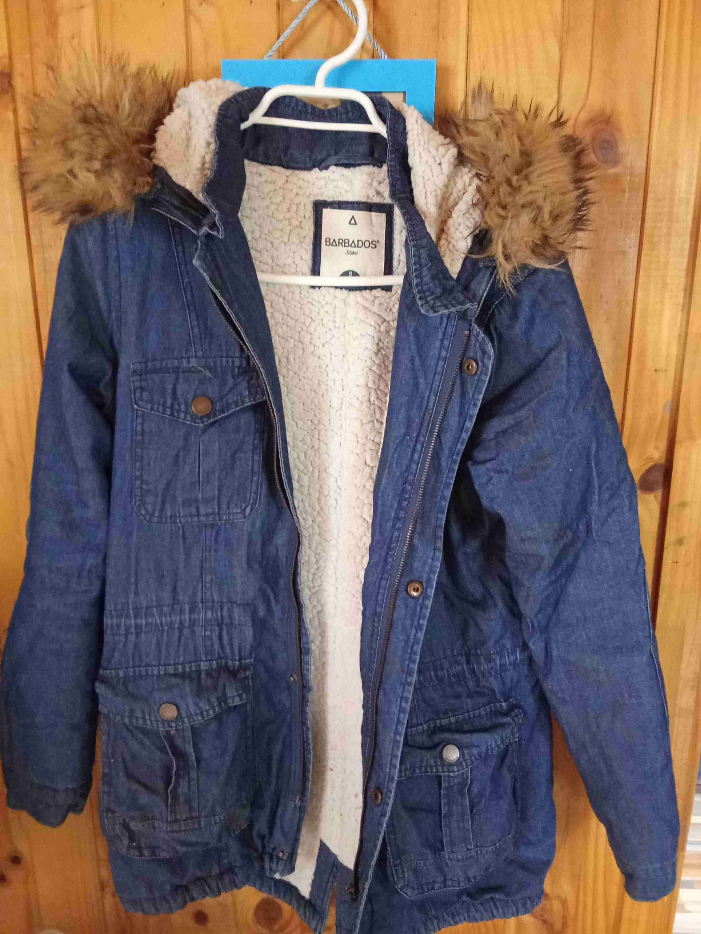 Parka denim con capucha de pelo - 1