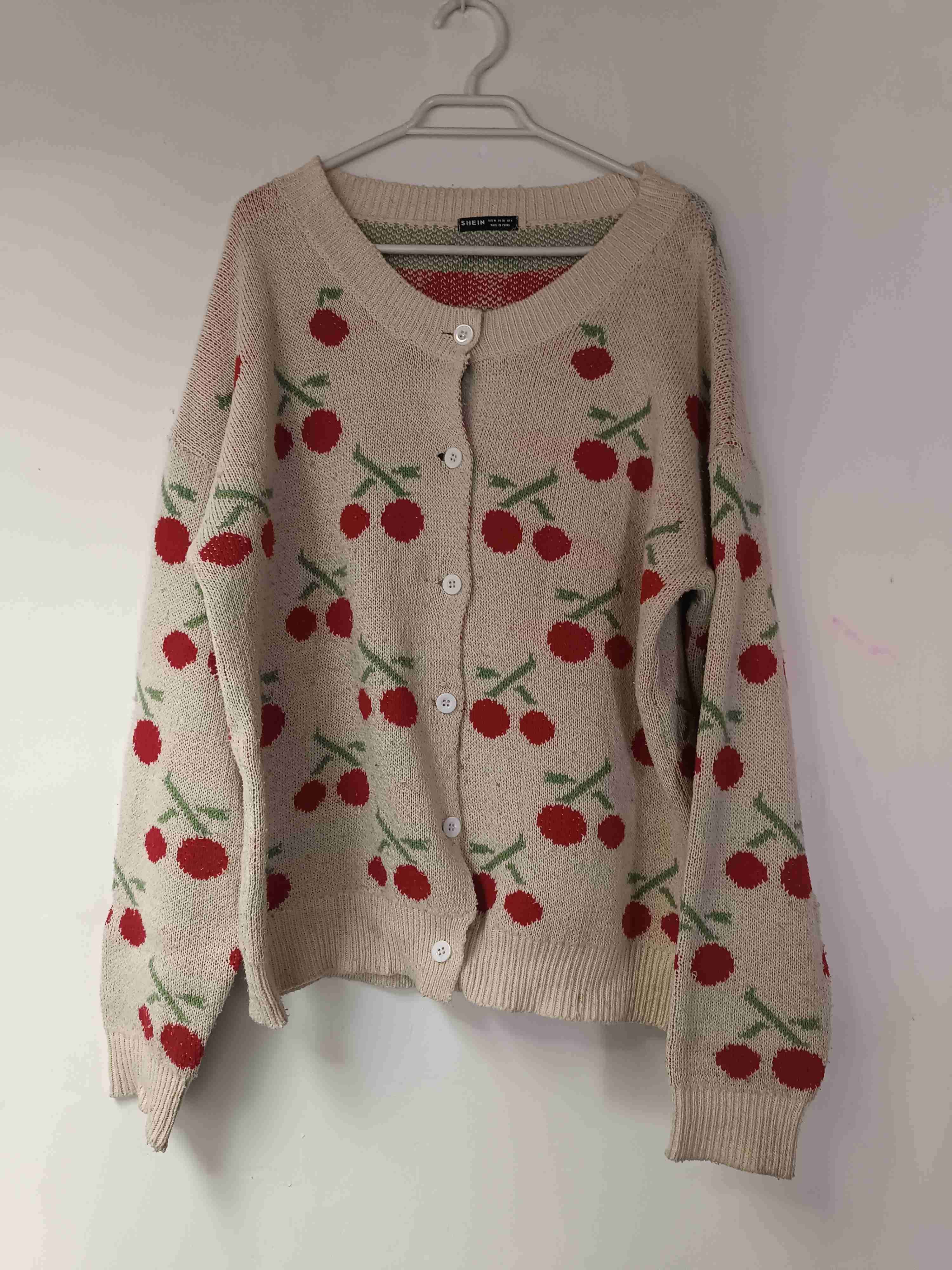 Cardigan beige con cerezas - miniatura 1