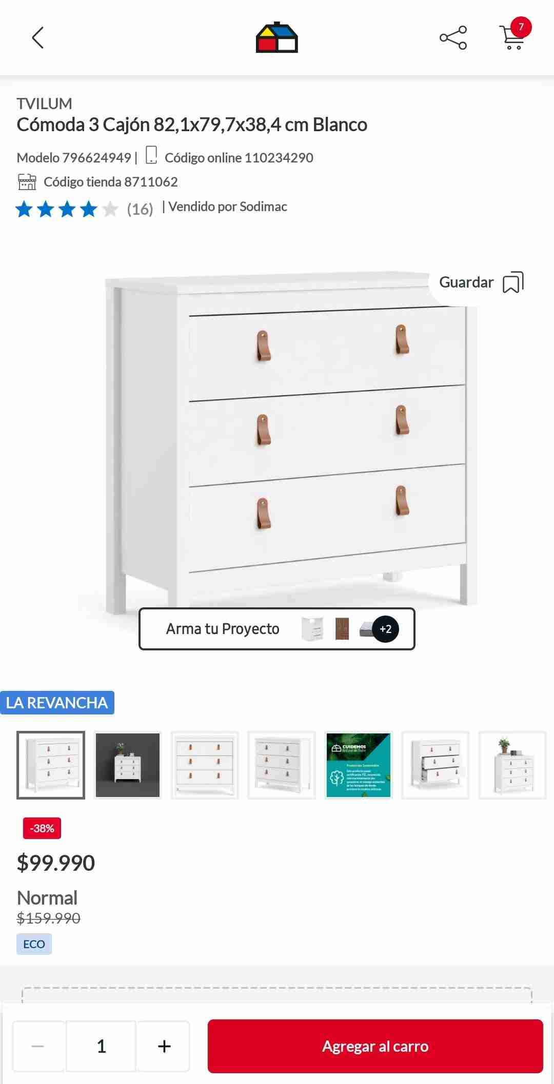 Cómoda blanca de 3 cajones