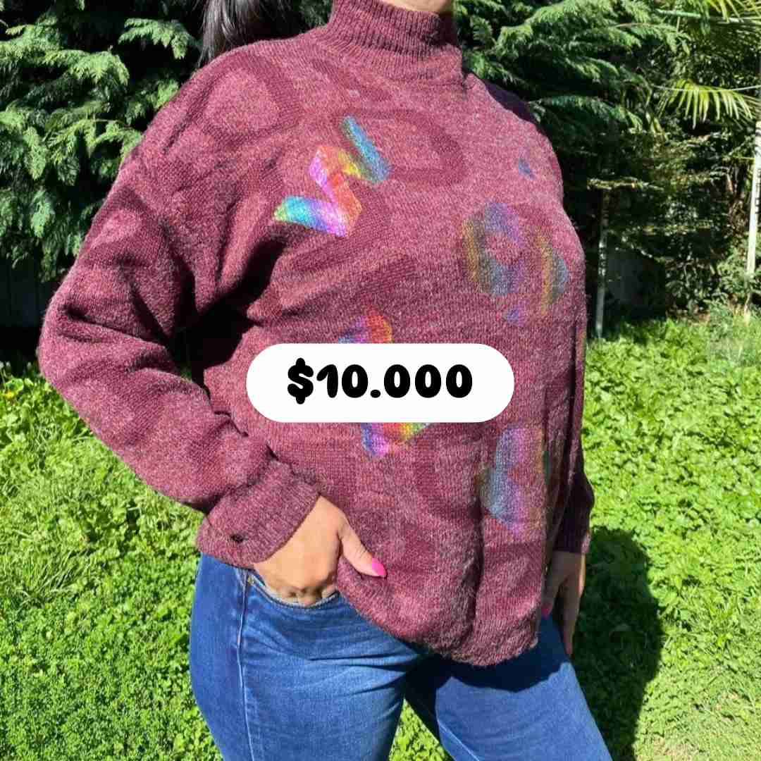 Suéter burdeos con diseño gráfico - miniatura 1