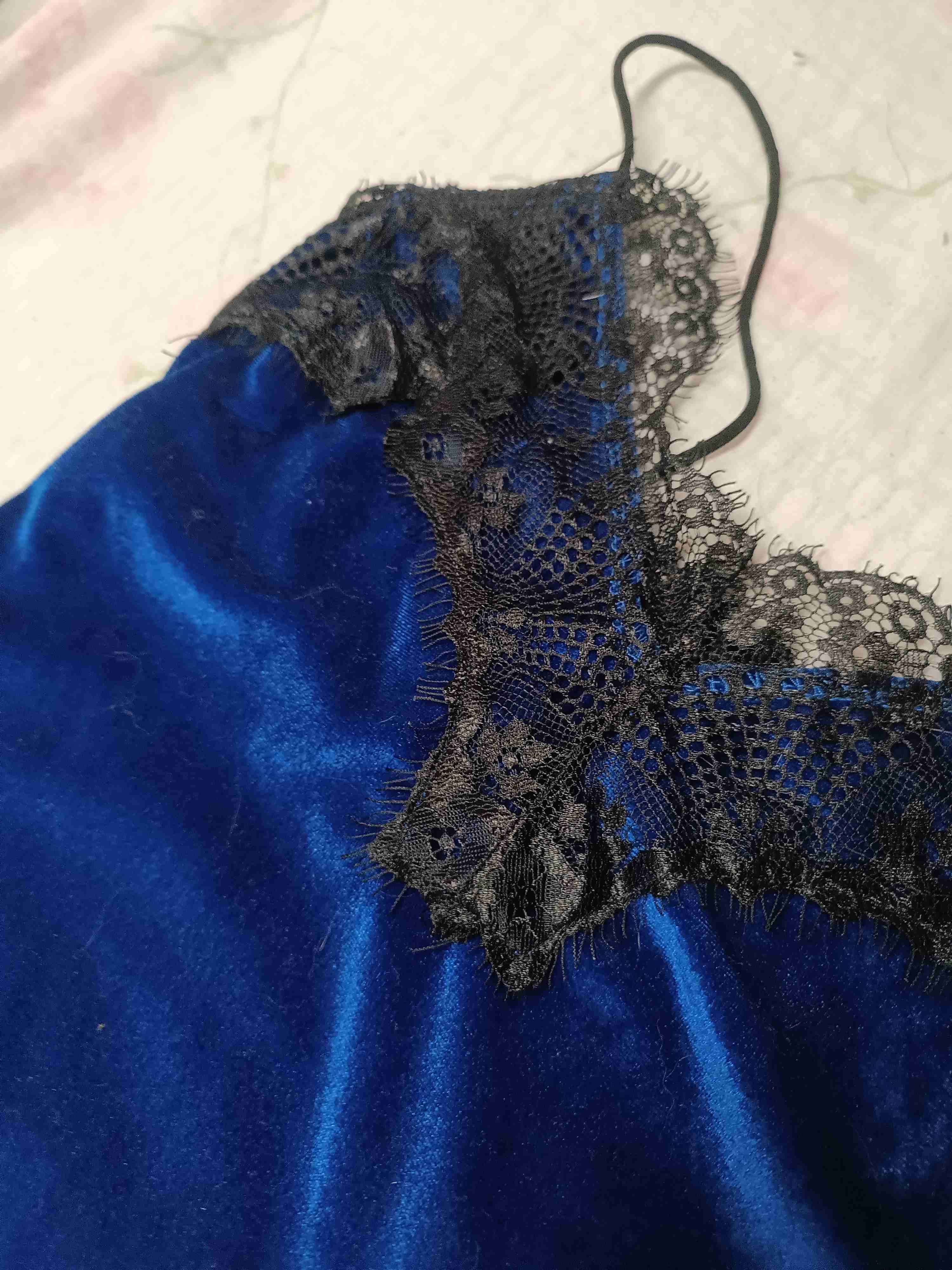 Vestido azul terciopelo de encaje - miniatura 2