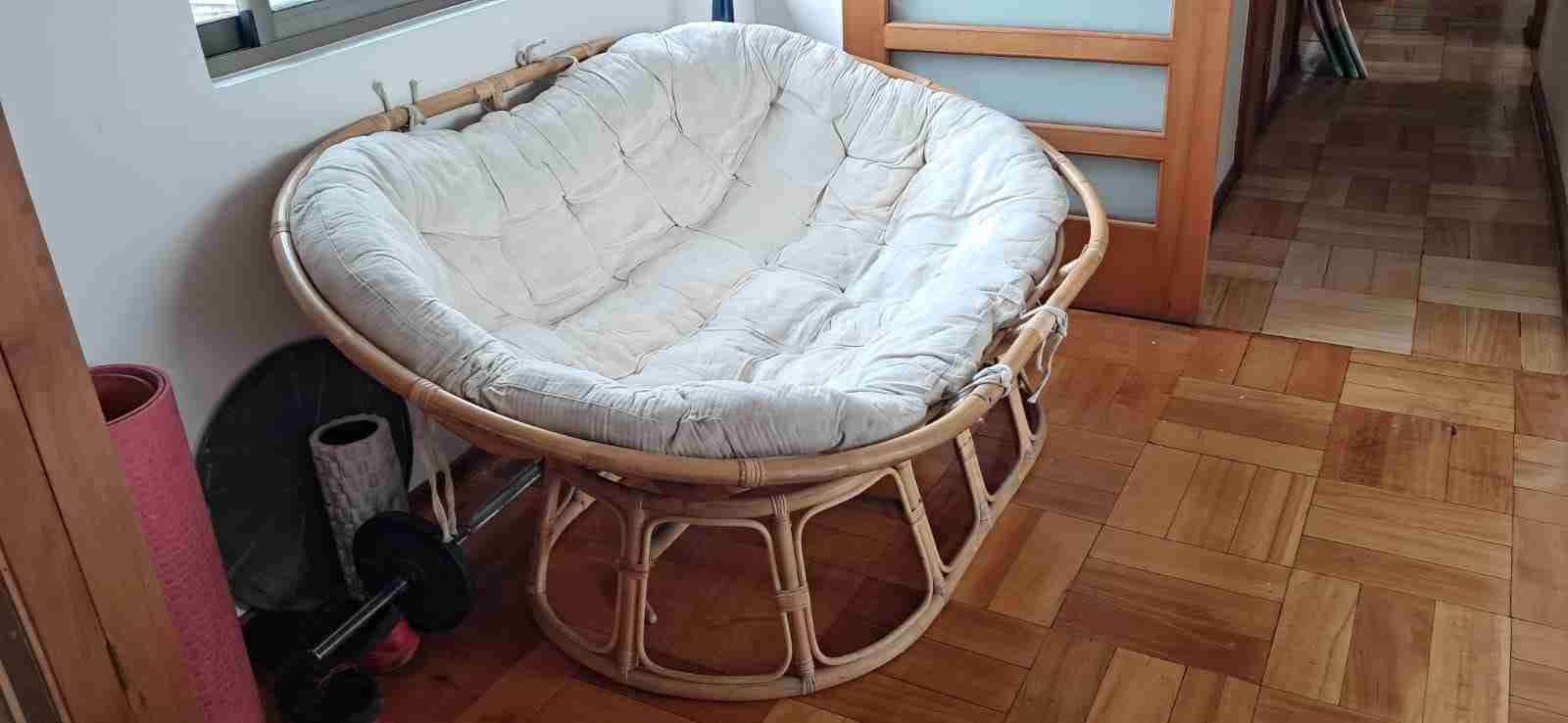 Sillón Papasan de mimbre blanco - miniatura 1