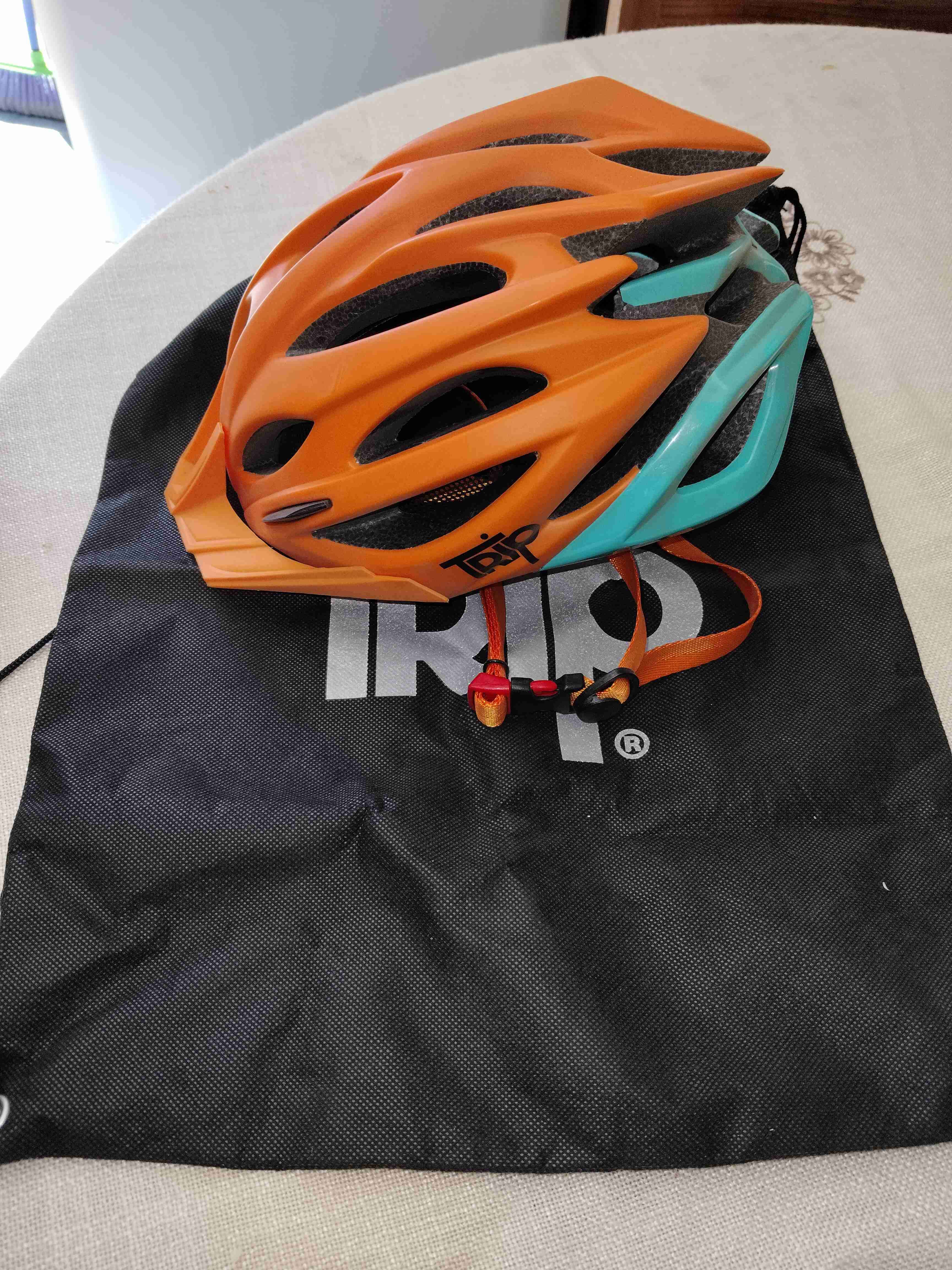 Casco ciclismo naranja y turquesa - 1