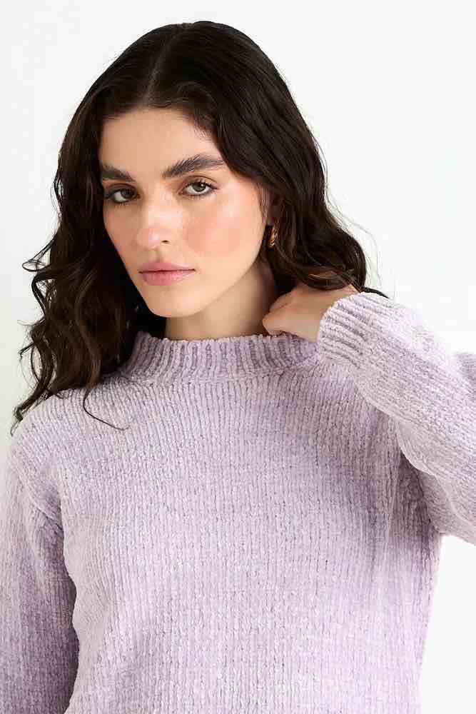 Sweater lila de lana suave talla XL marca IO - miniatura 2