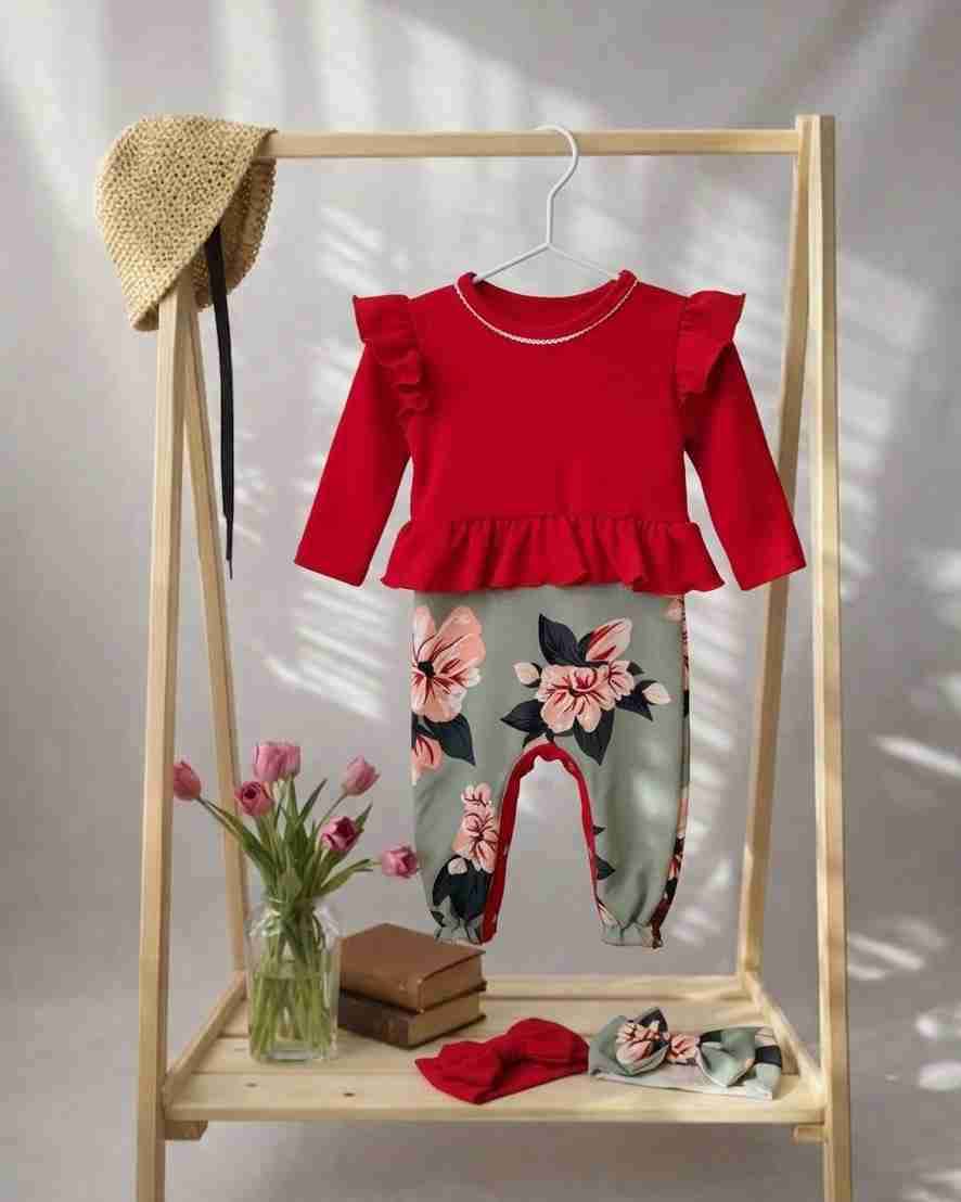 Conjunto bebé floreado rojo ( 9-12meses)