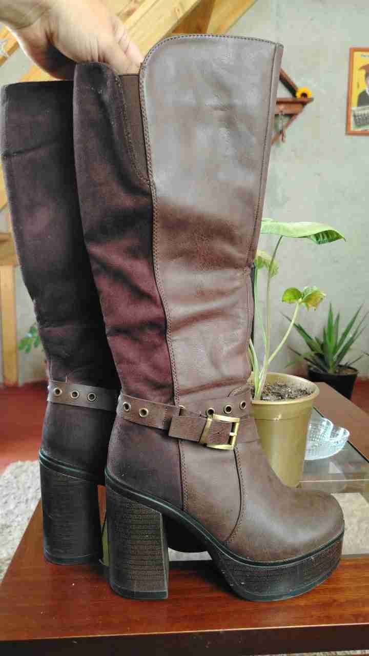 Botas altas de cuero palazzio marrón - miniatura 2