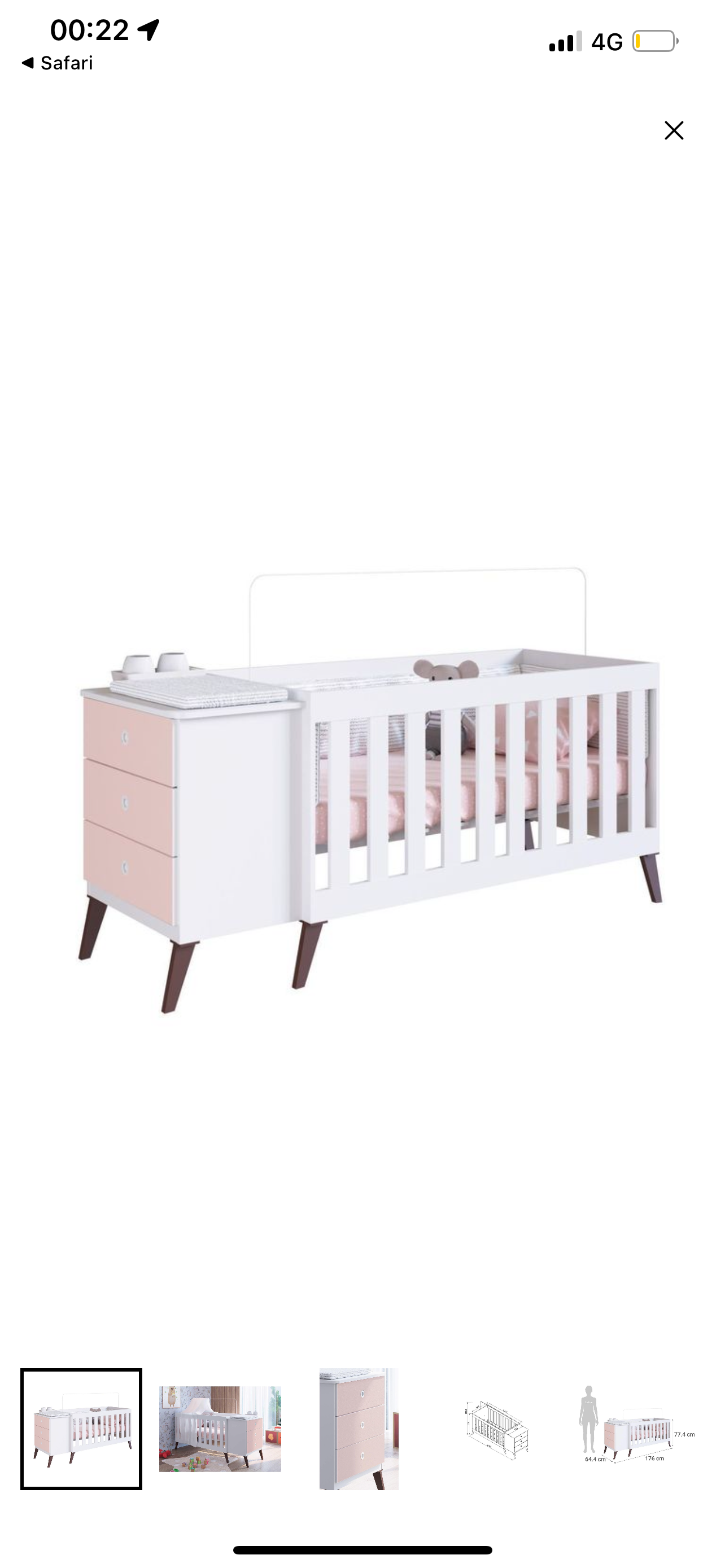 Cuna de madera blanca con colchón y ropa de cama - miniatura 5