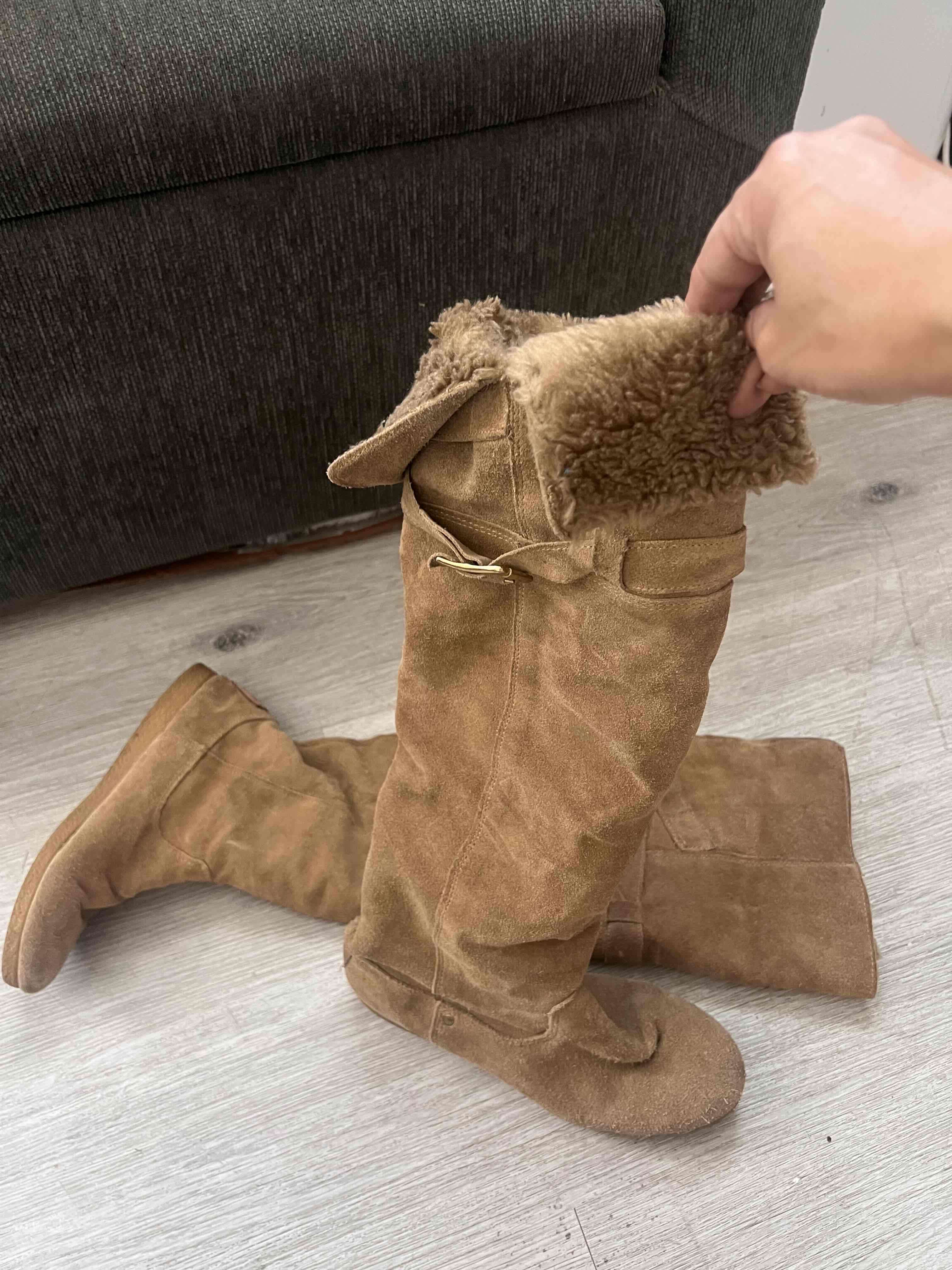 Botas musleras beige de gamuza - miniatura 4