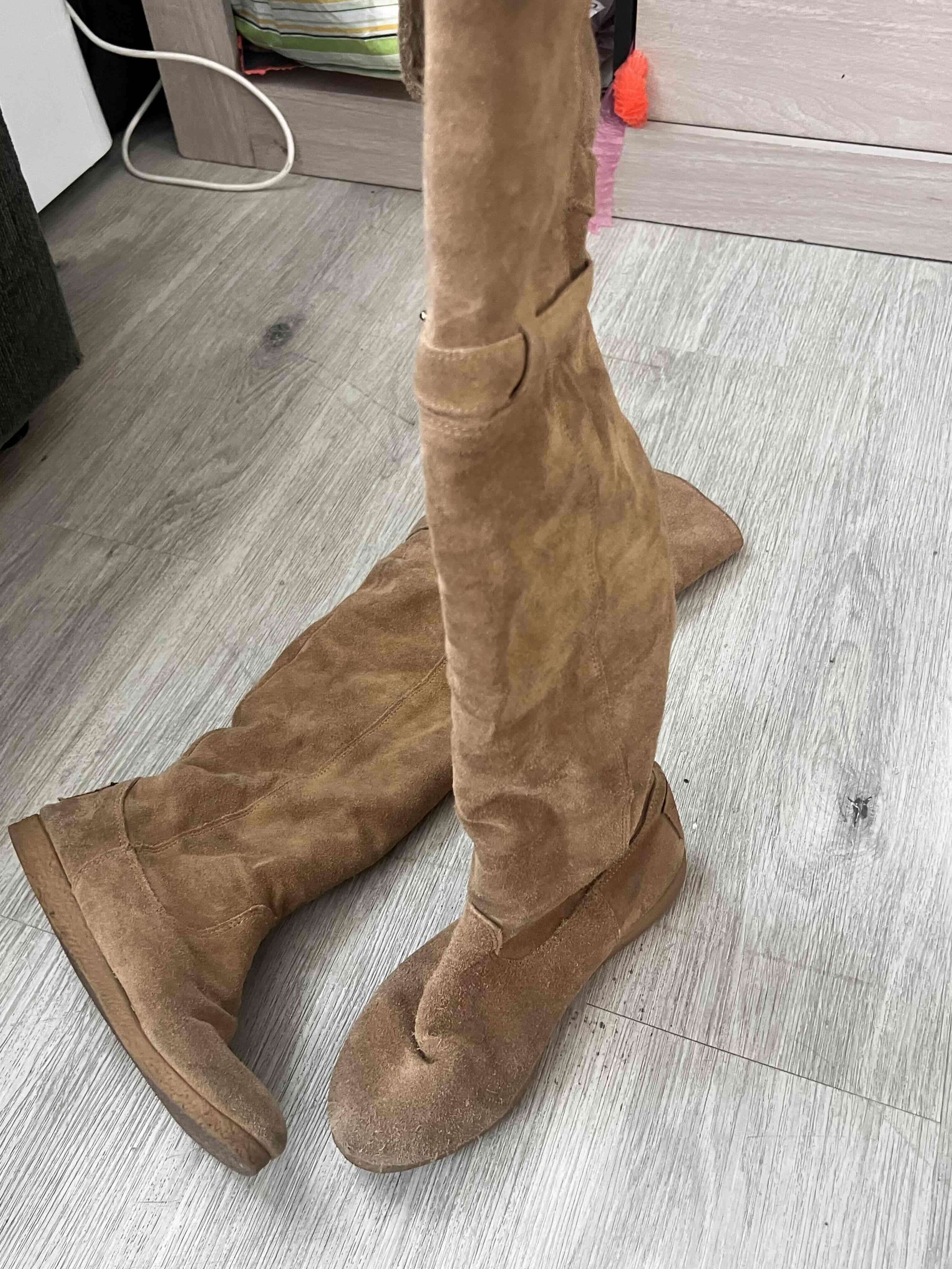Botas musleras beige de gamuza - miniatura 5