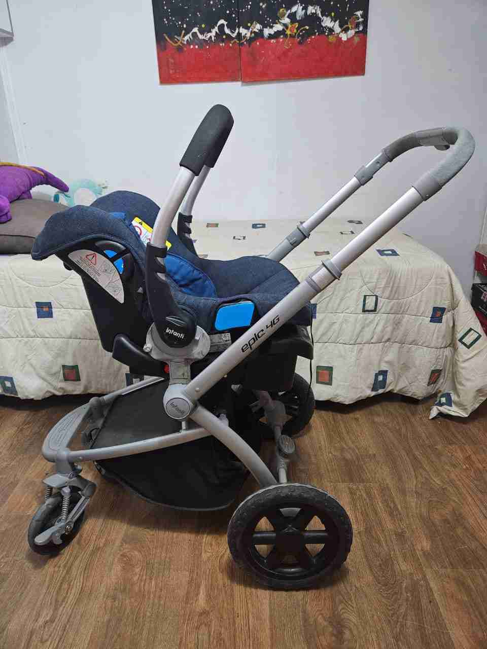 Coche de bebé azul con silla - miniatura 5