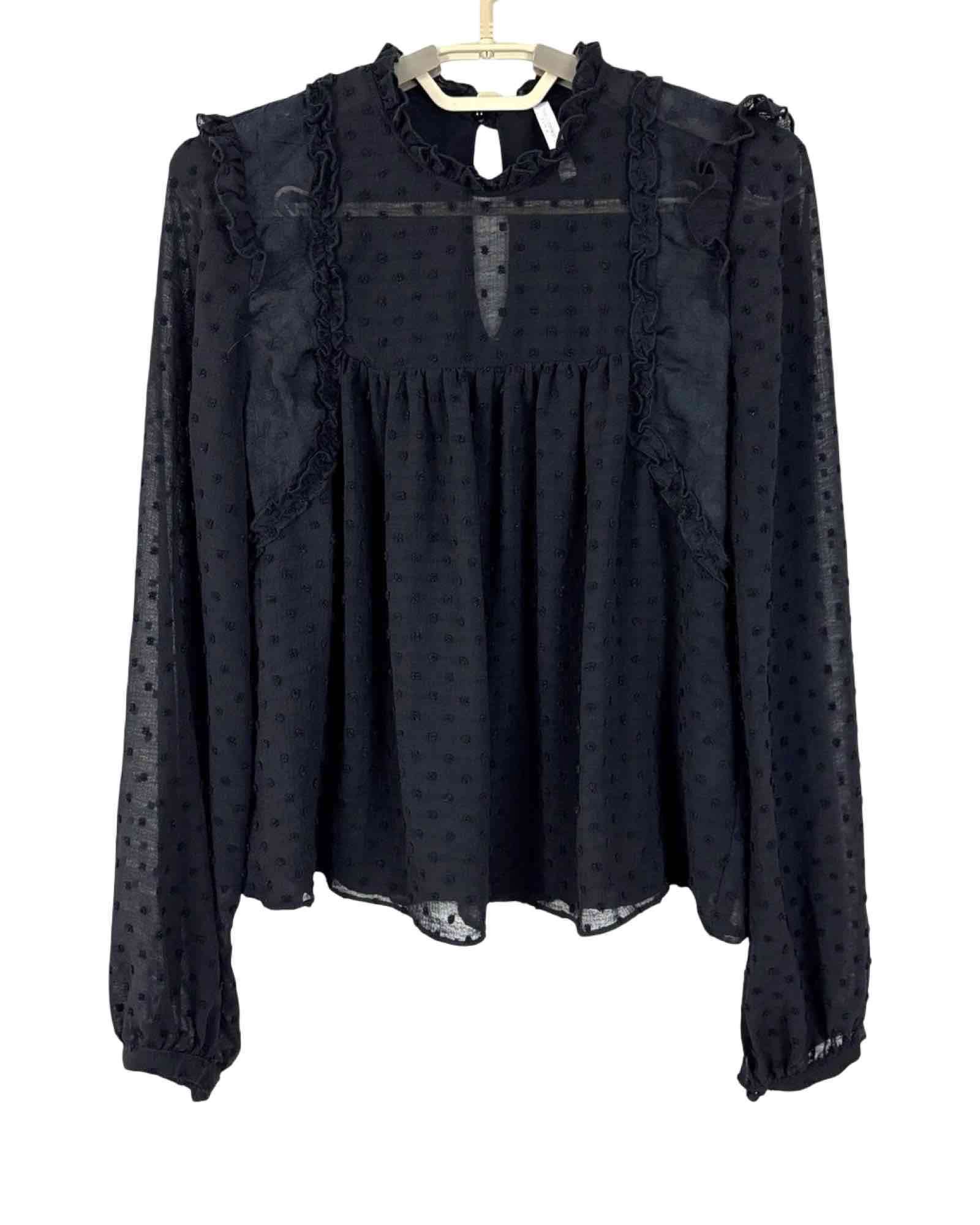 Blusa Negra Romántica Zara Volantes Moda Otoño - miniatura 6