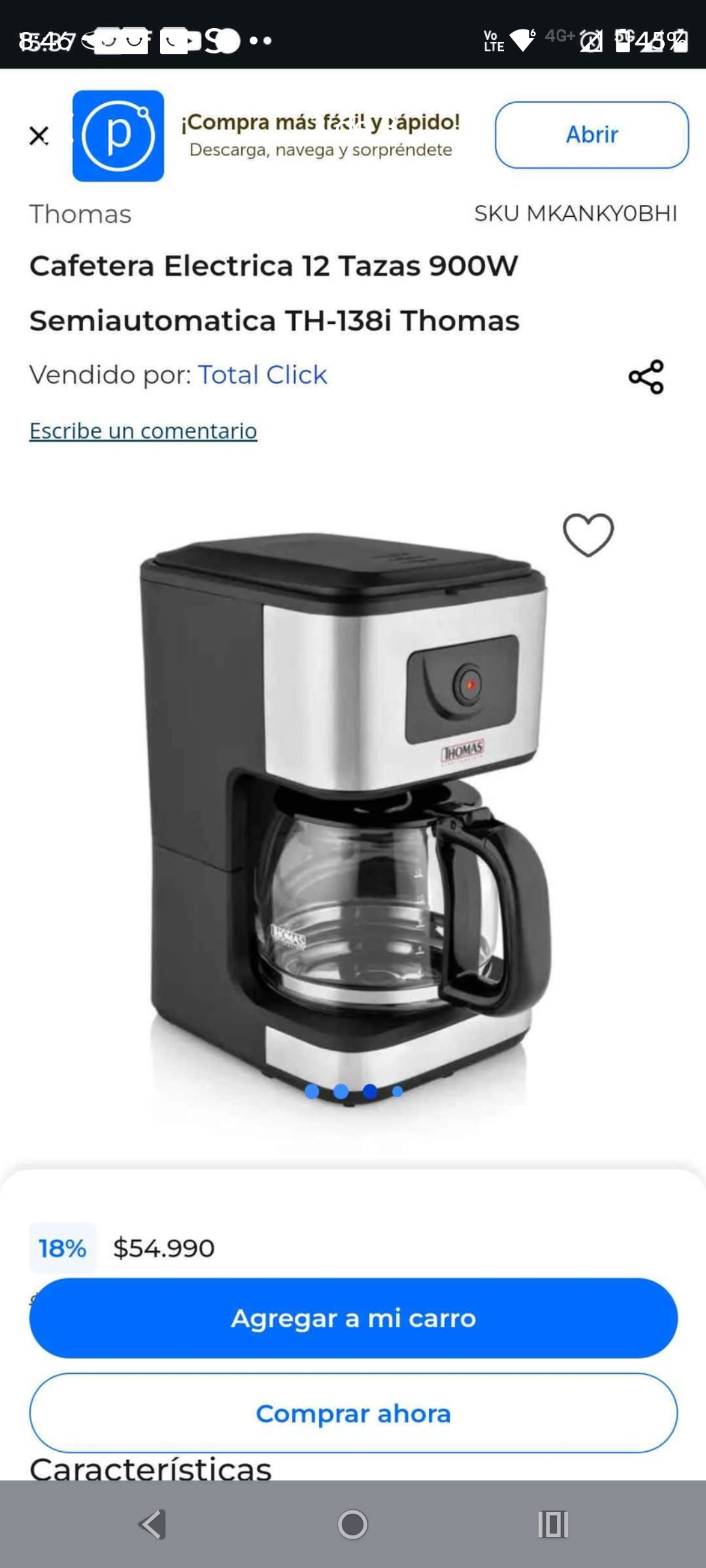 Cafetera eléctrica 900W Thomas - 1