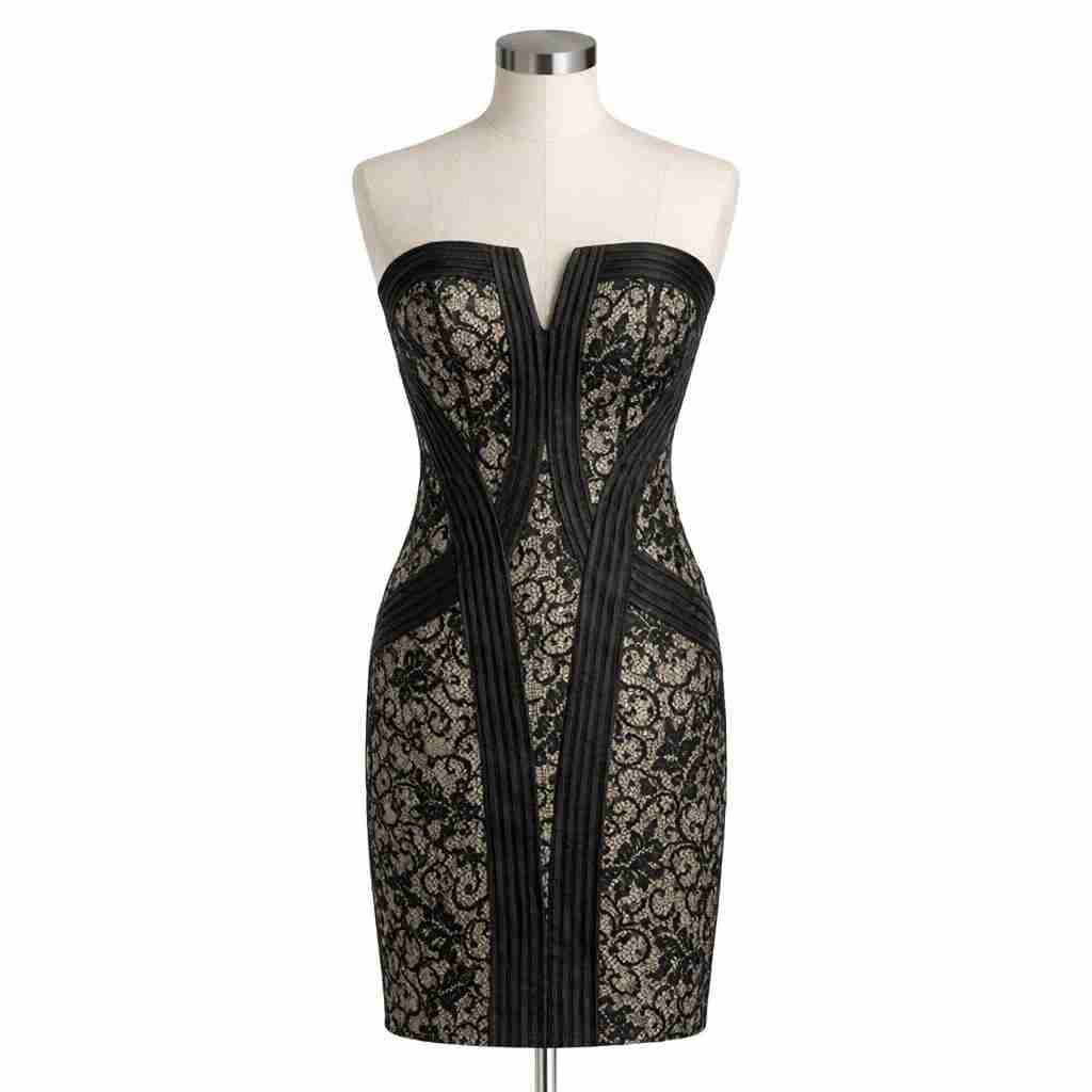 Vestido strapless encaje negro - miniatura 1