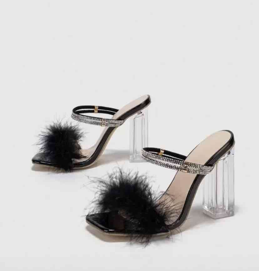 Sandalias negras con tacón transparente - miniatura 2