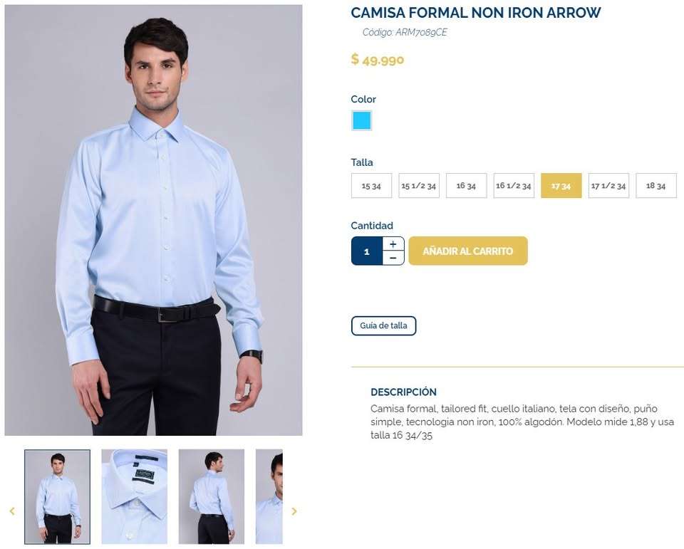 Camisa Arrow Non Iron Tailored Fit Celeste - miniatura 4