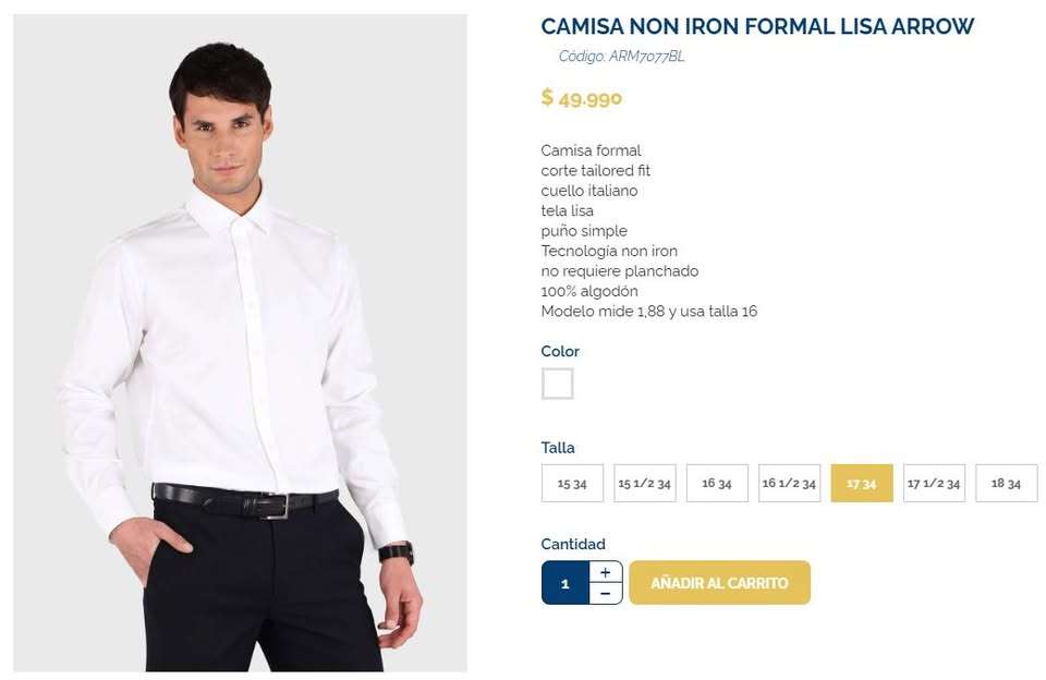 Camisa Arrow Non Iron Tailored Fit Blanca - 4