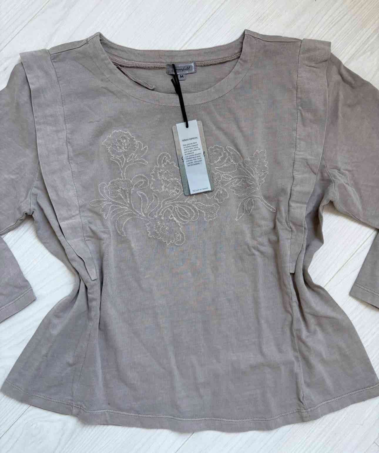Polera beige con bordado floral - miniatura 2