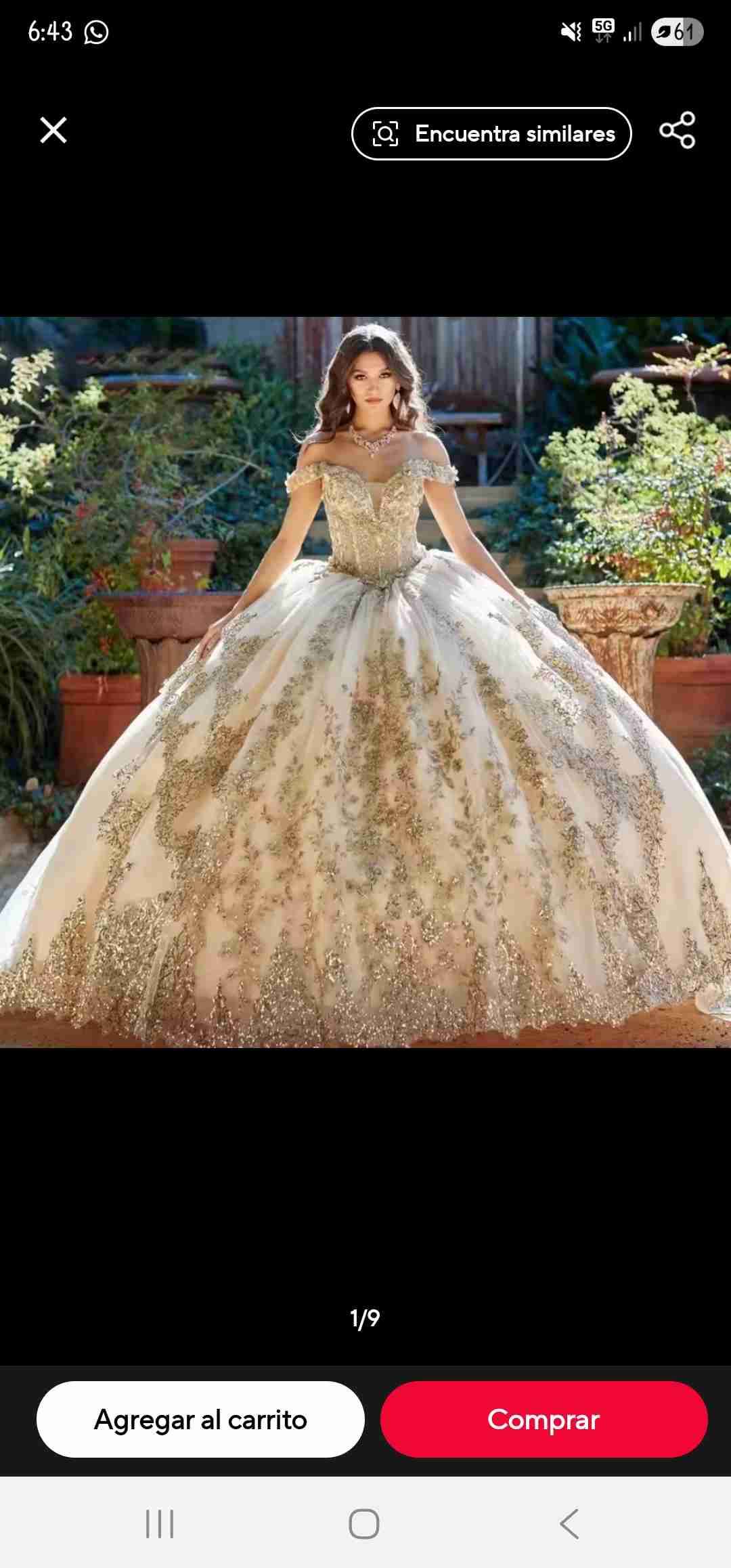 Vestido de gala bordado dorado - miniatura 1