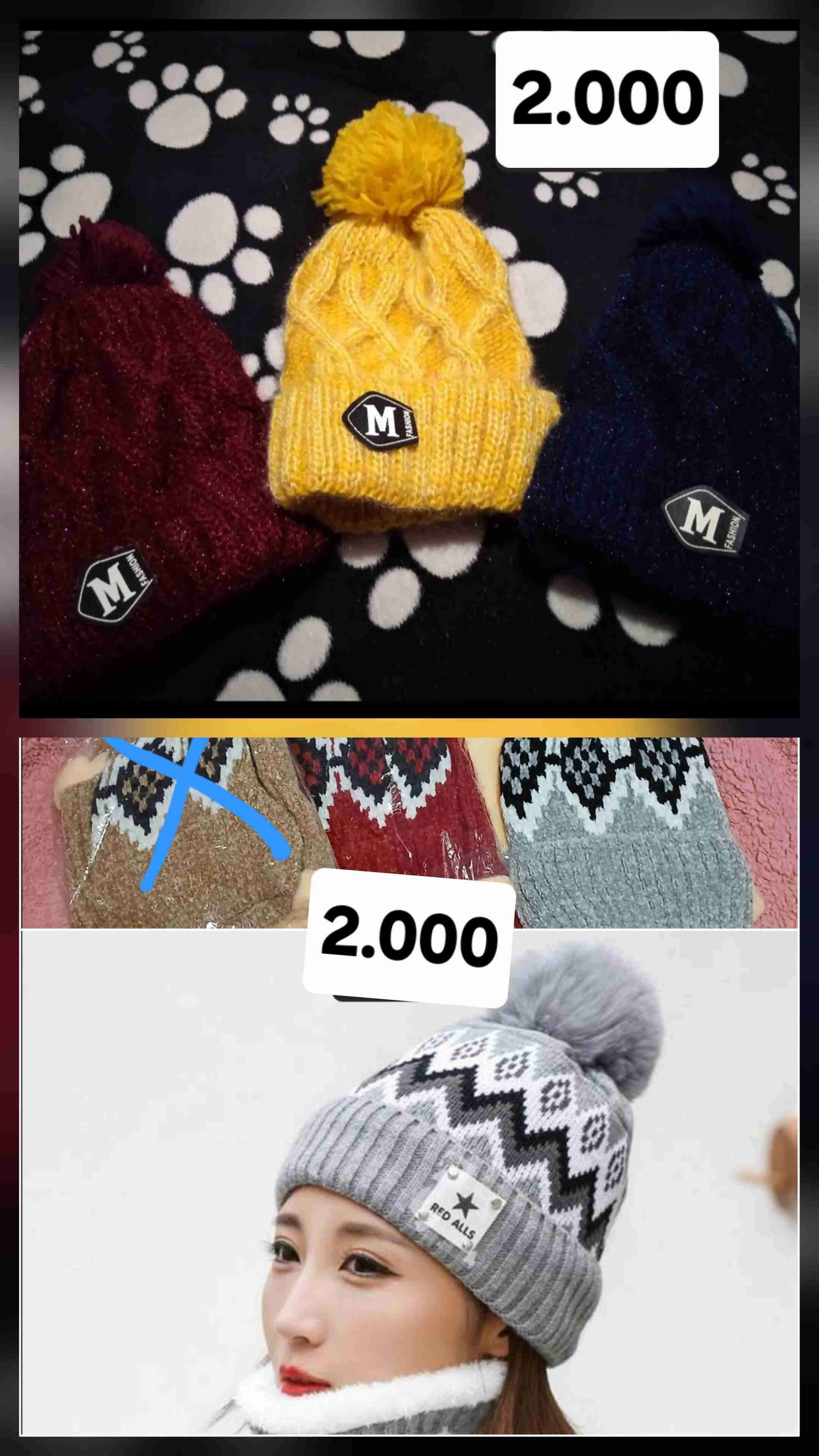Gorros tejidos con pompón