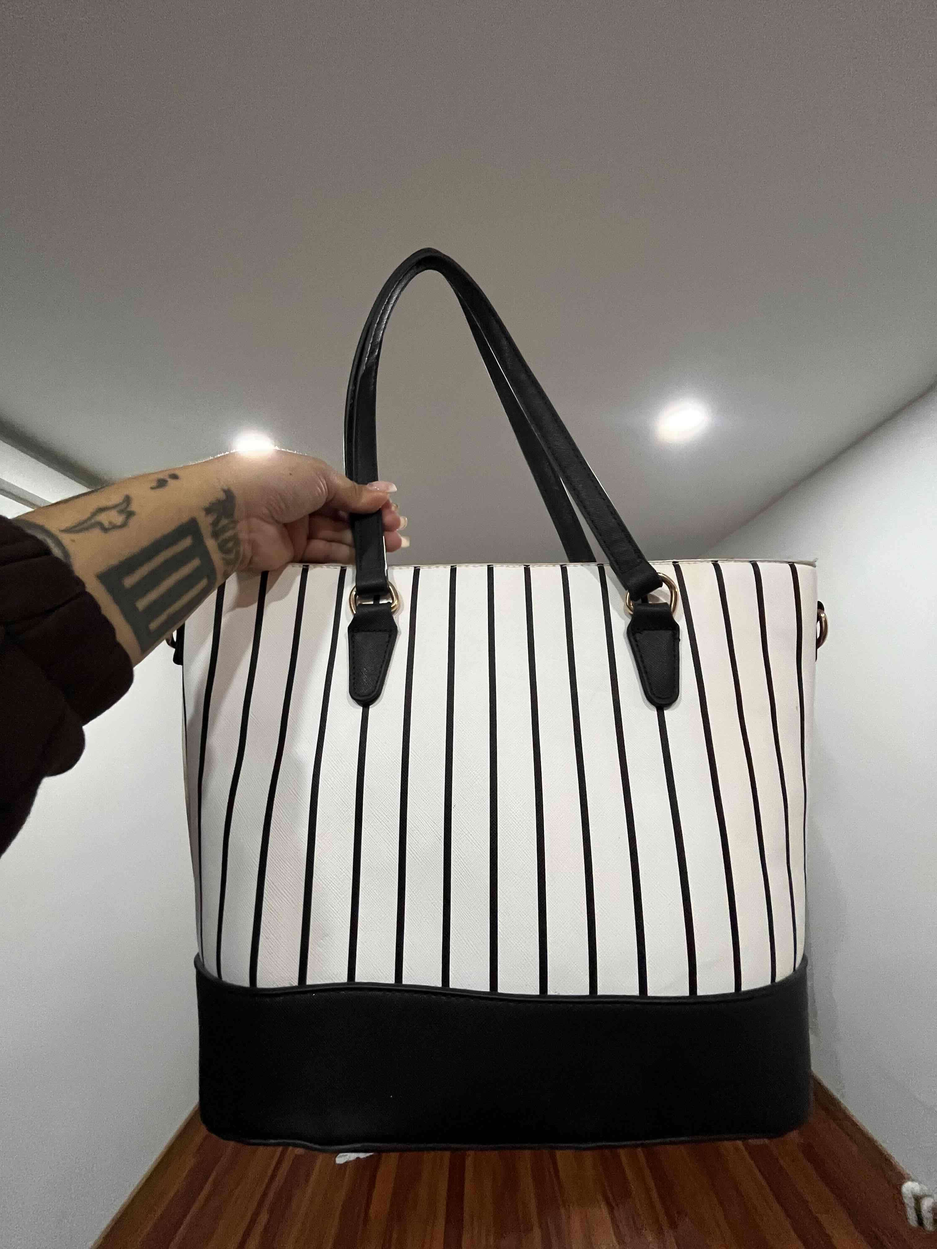 Bolso TOTE grande blanco a rayas - miniatura 1