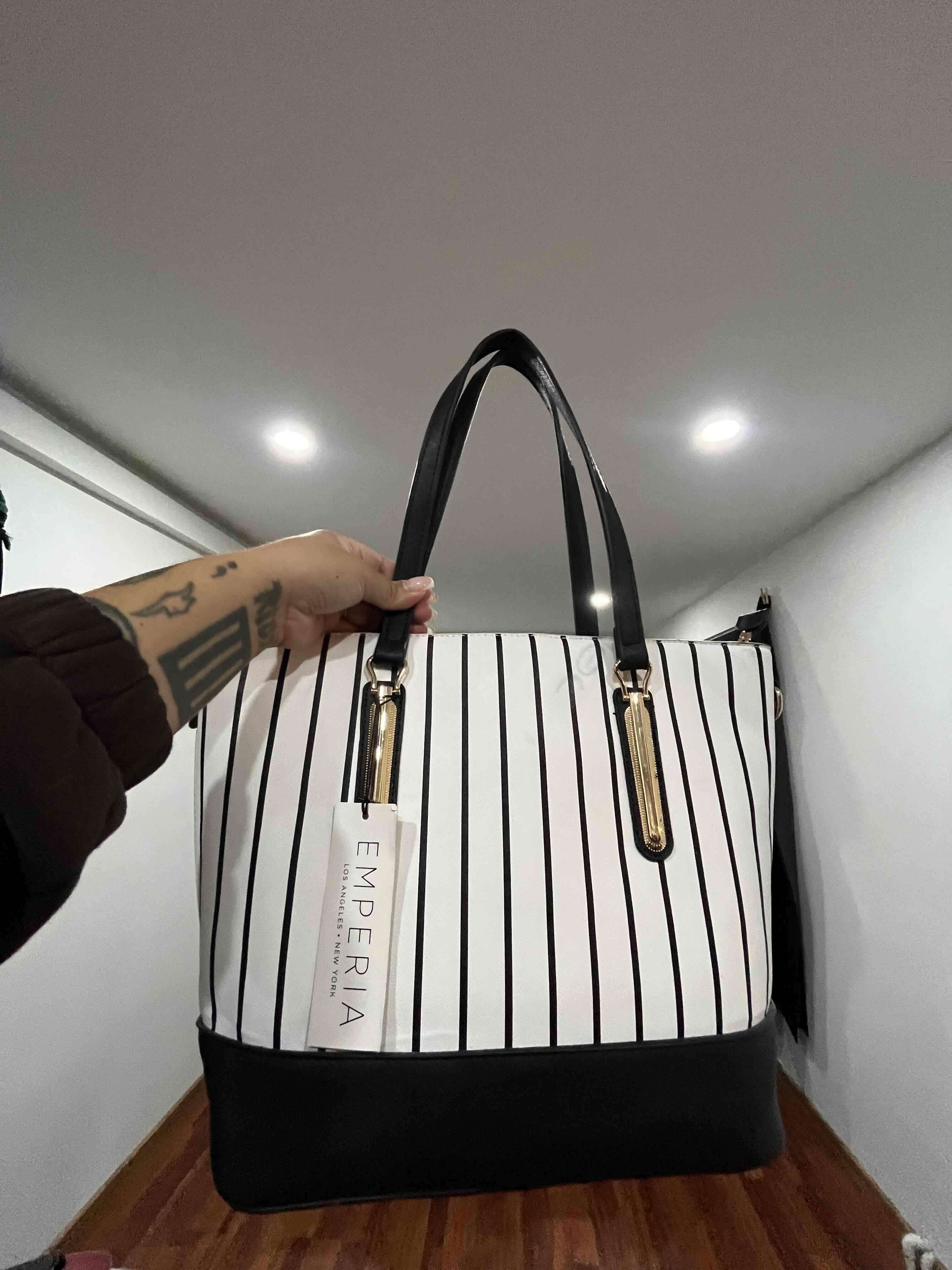 Bolso TOTE grande blanco a rayas - miniatura 2