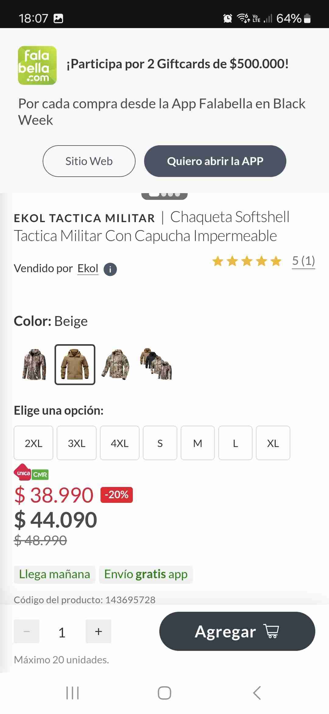 Chaqueta térmica color caqui - miniatura 2