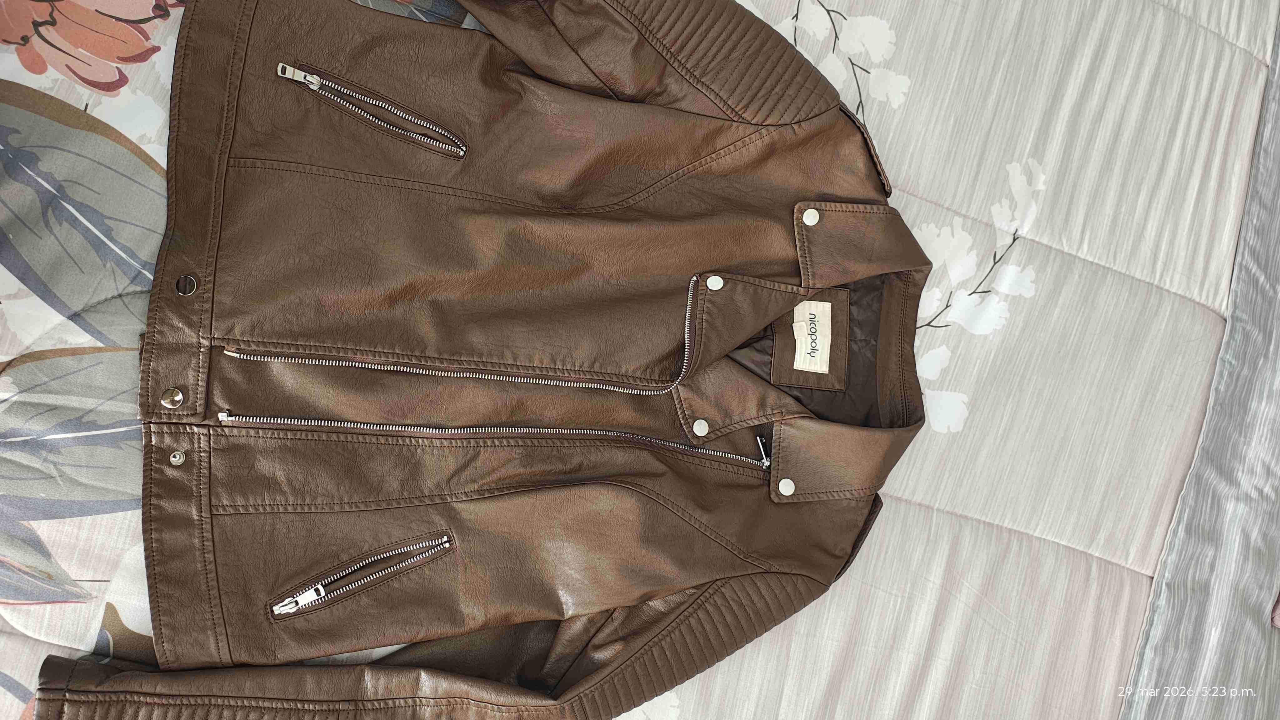 Chaqueta café estilo biker - miniatura 1