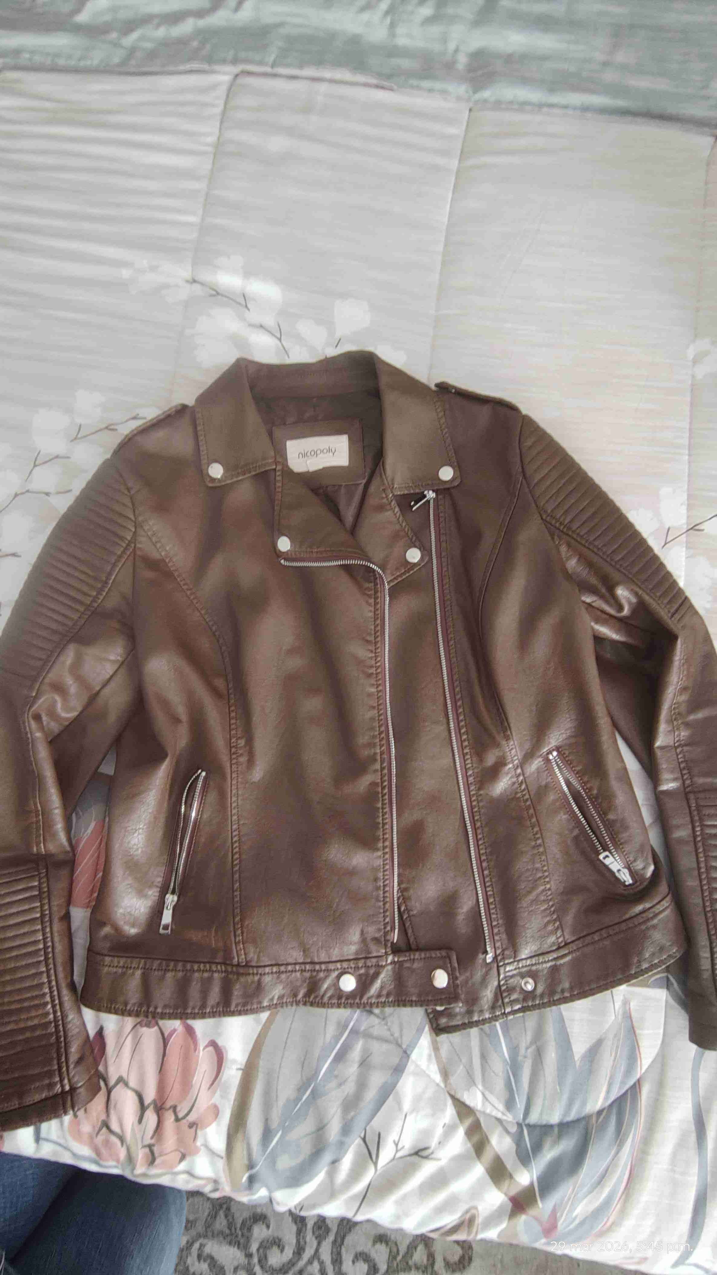 Chaqueta café estilo biker - miniatura 2