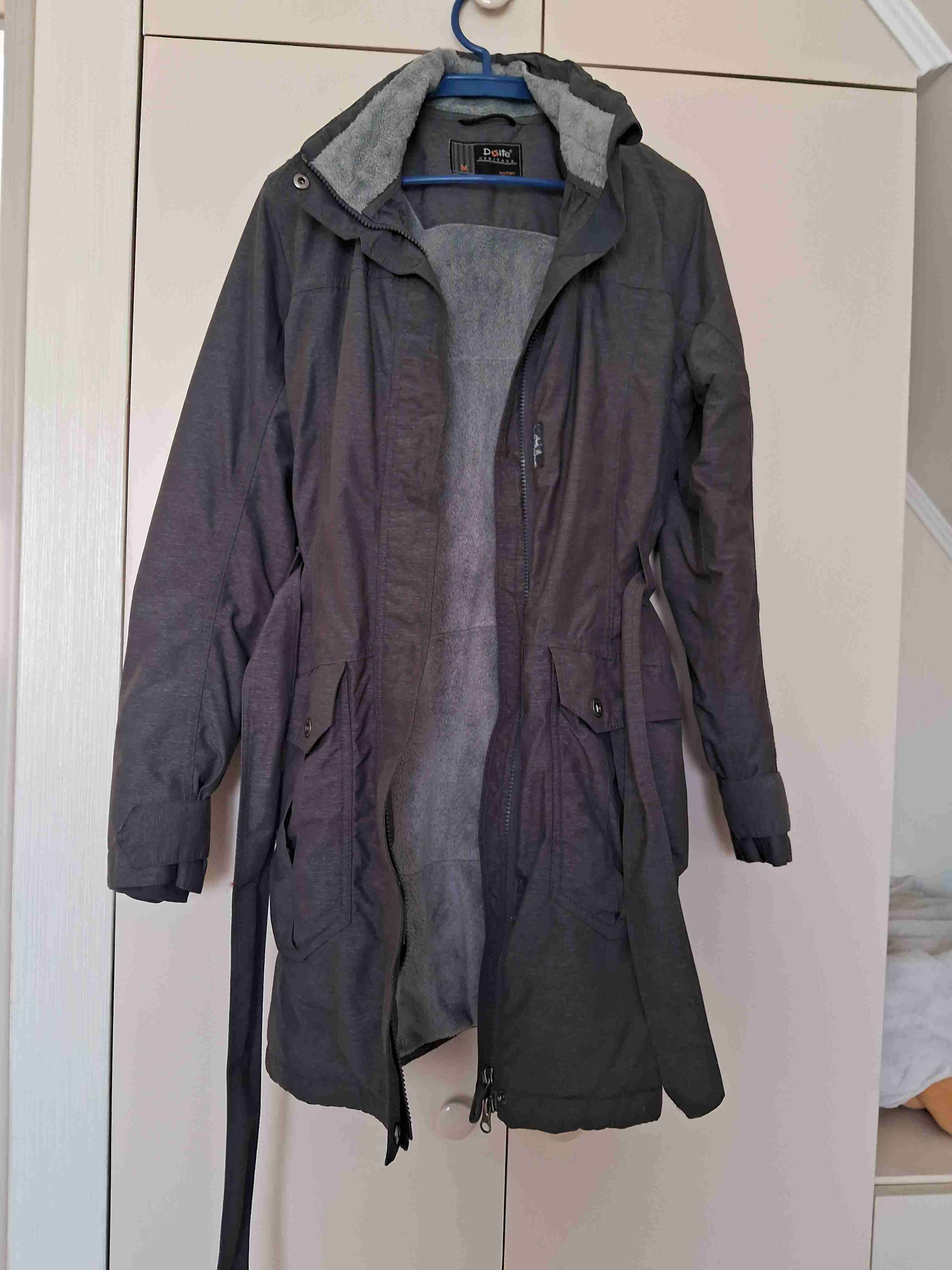 Parka larga gris con capucha - miniatura 1