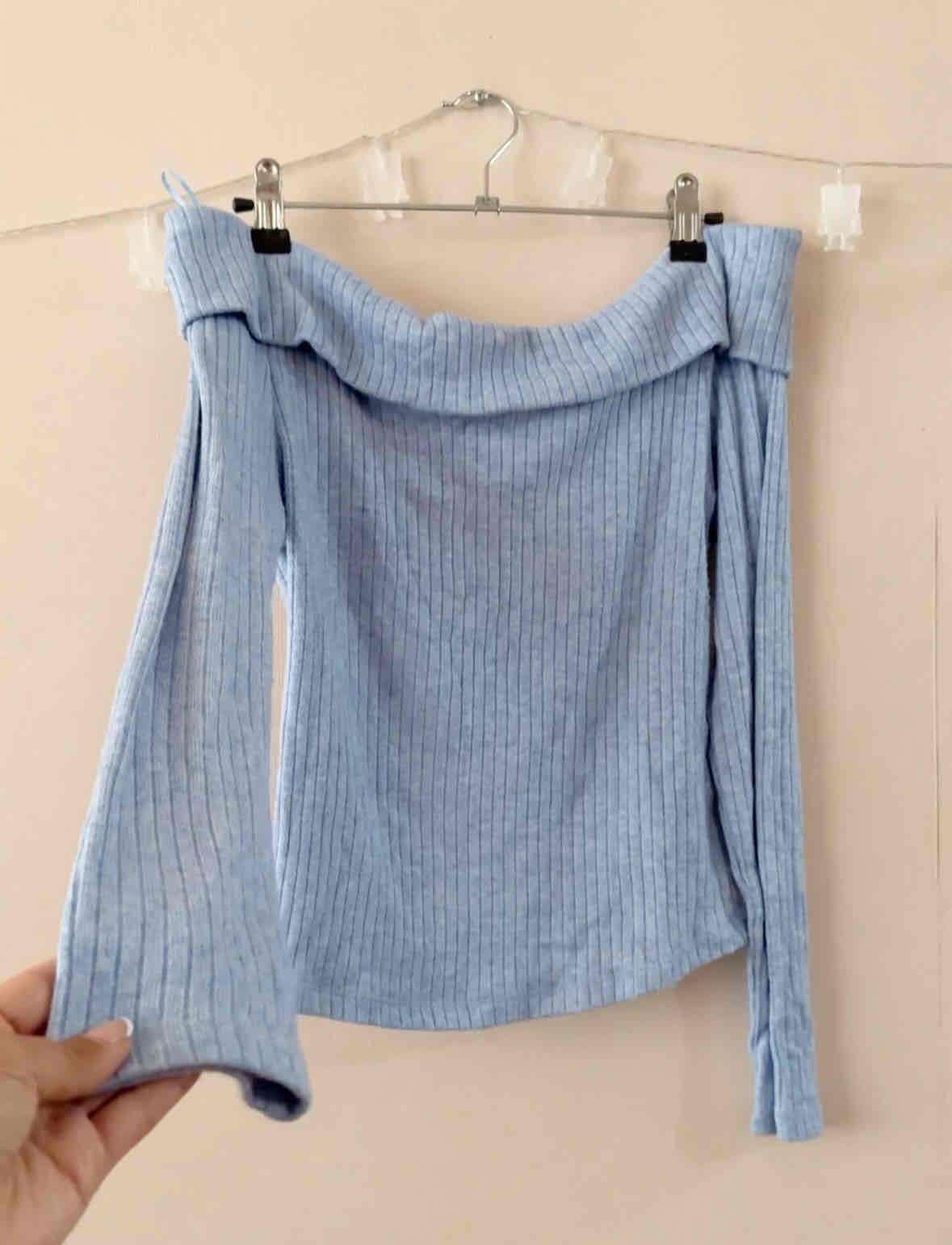 Chalequito top sin hombros celeste - 2