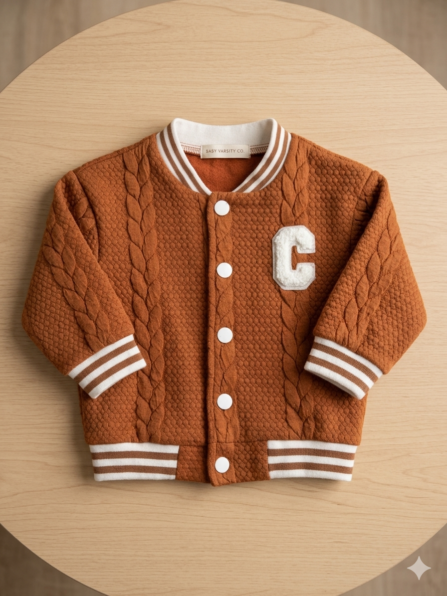 Chaqueta bebé tejida marrón - miniatura 1