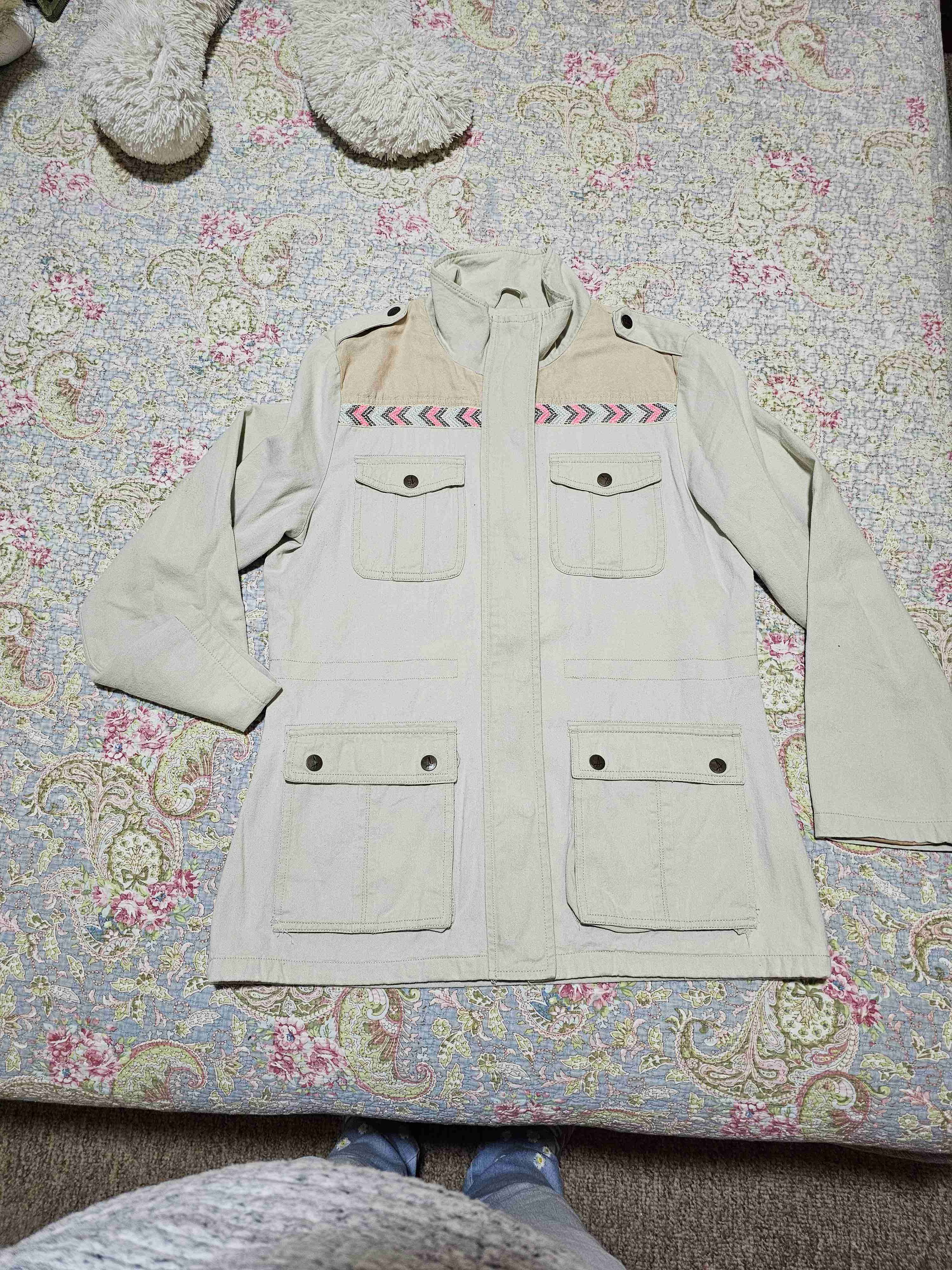 Chaqueta verde y beige mujer - miniatura 2