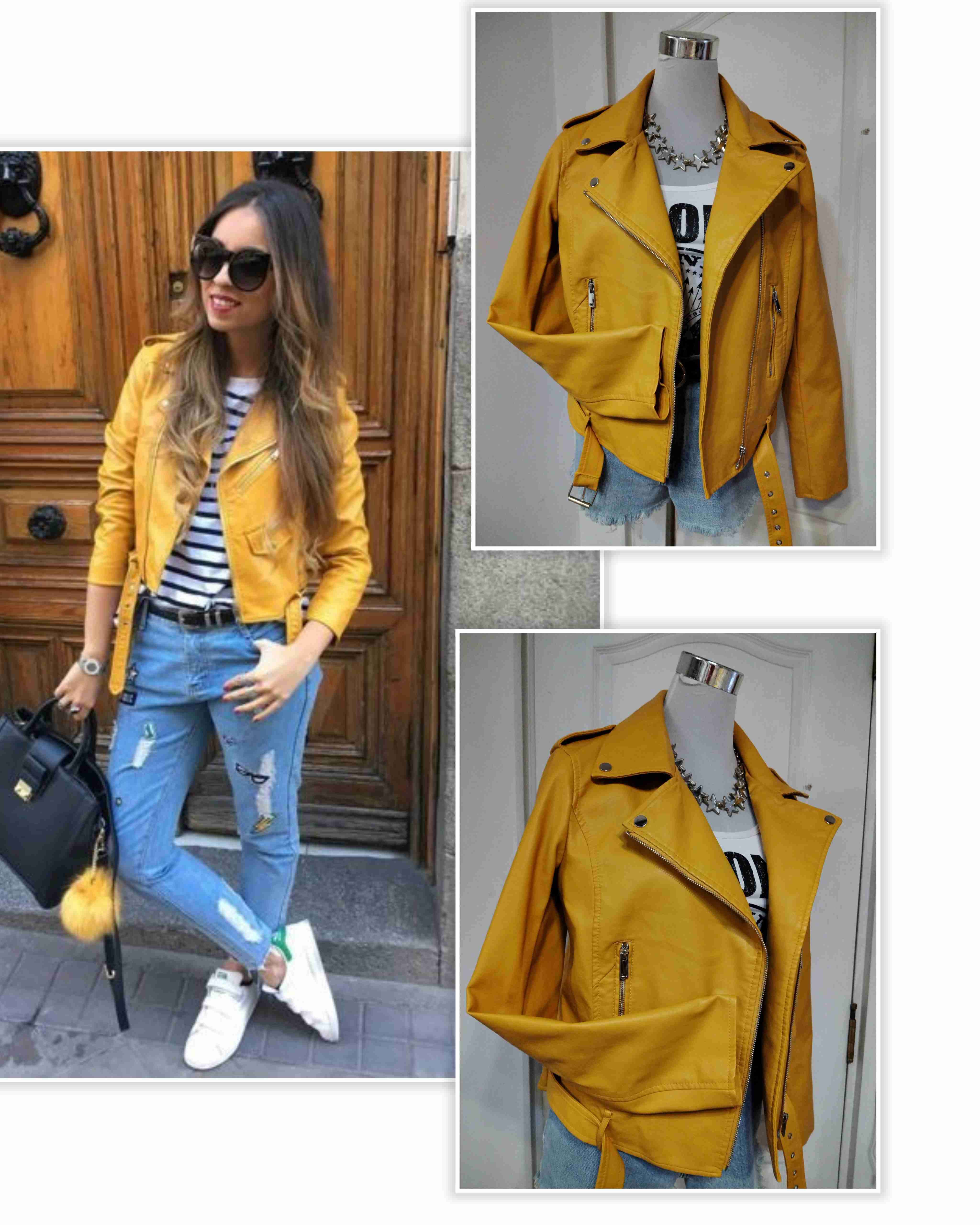 Chaqueta biker mostaza mujer