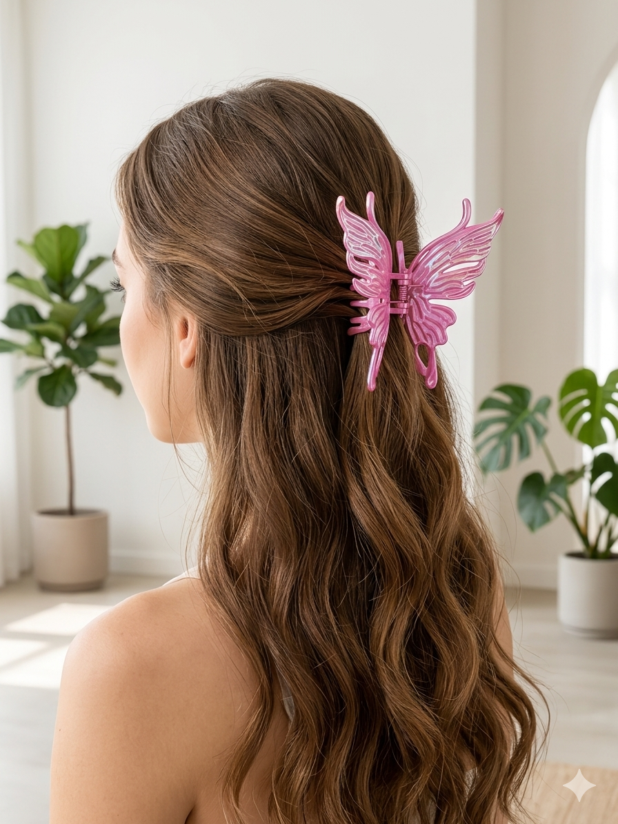 Pinza de cabello mariposa rosa - miniatura 1