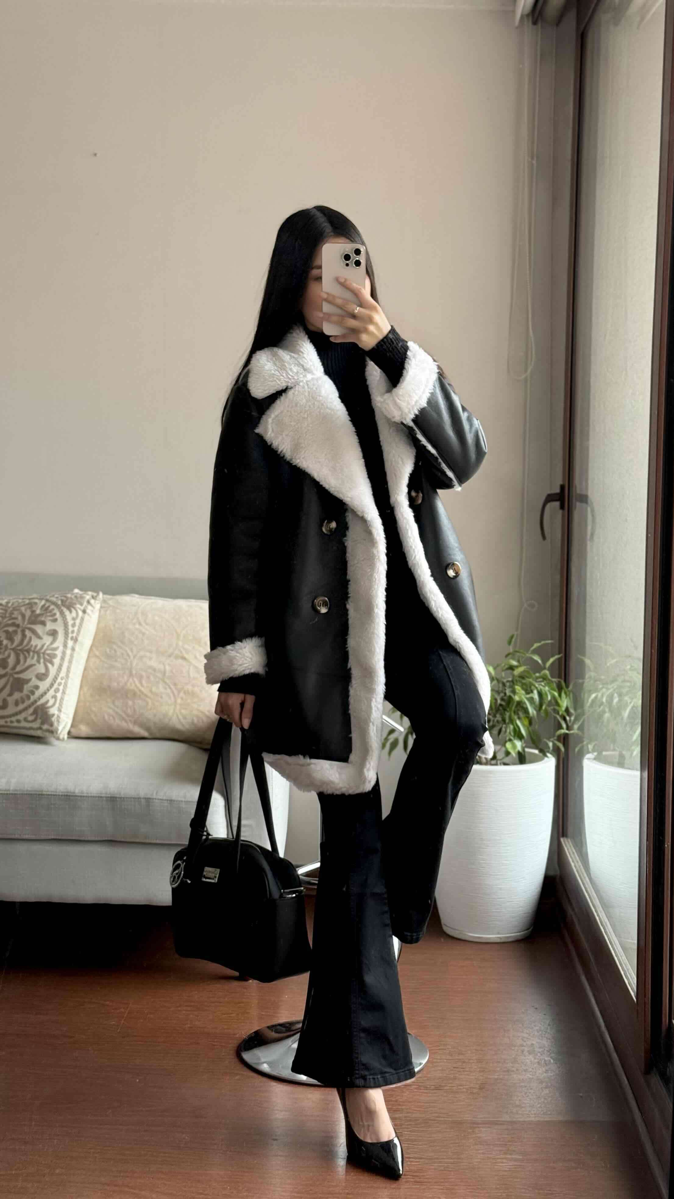 Aviador negro con peludo blanco - miniatura 1