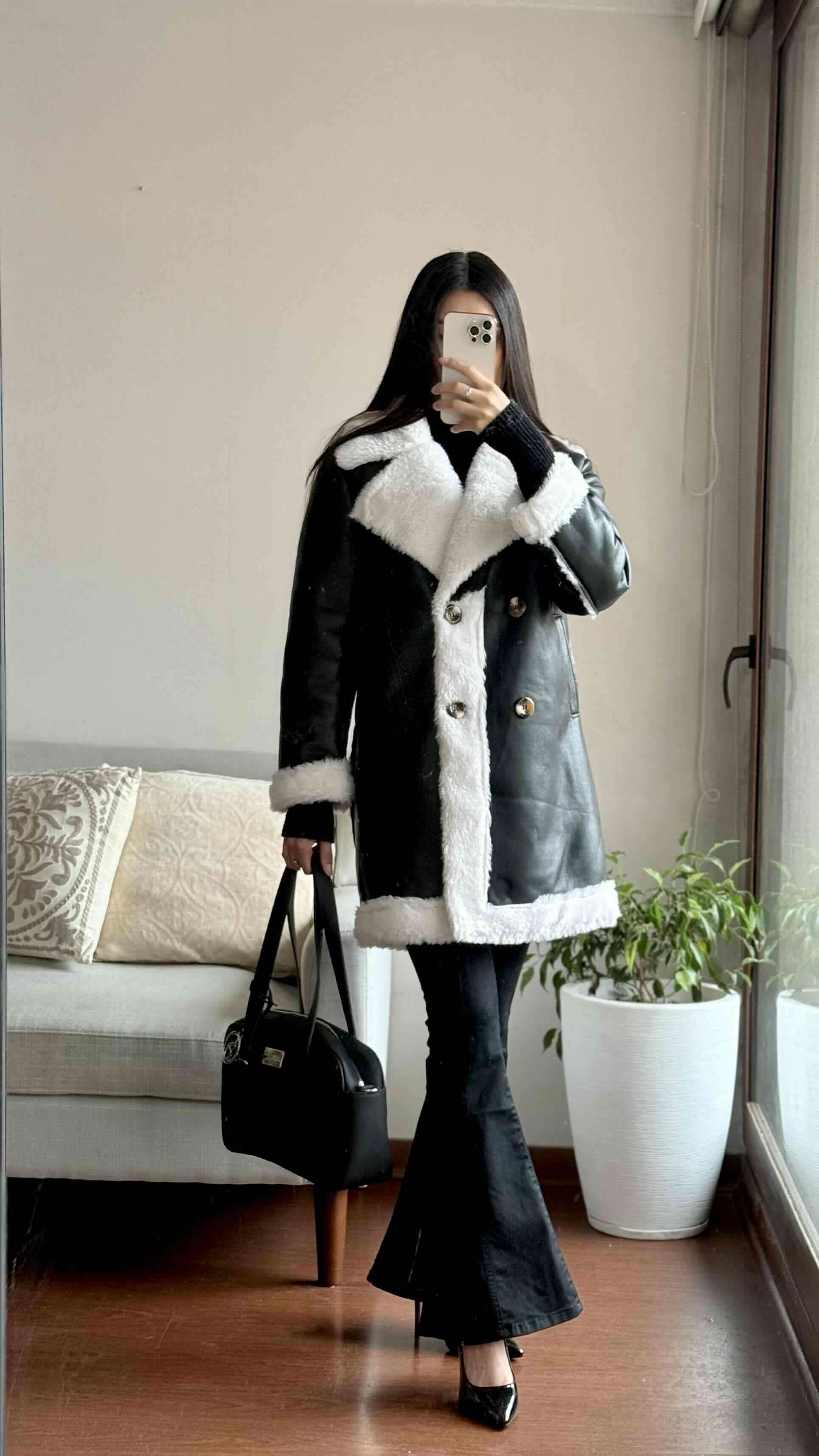 Aviador negro con peludo blanco - miniatura 3