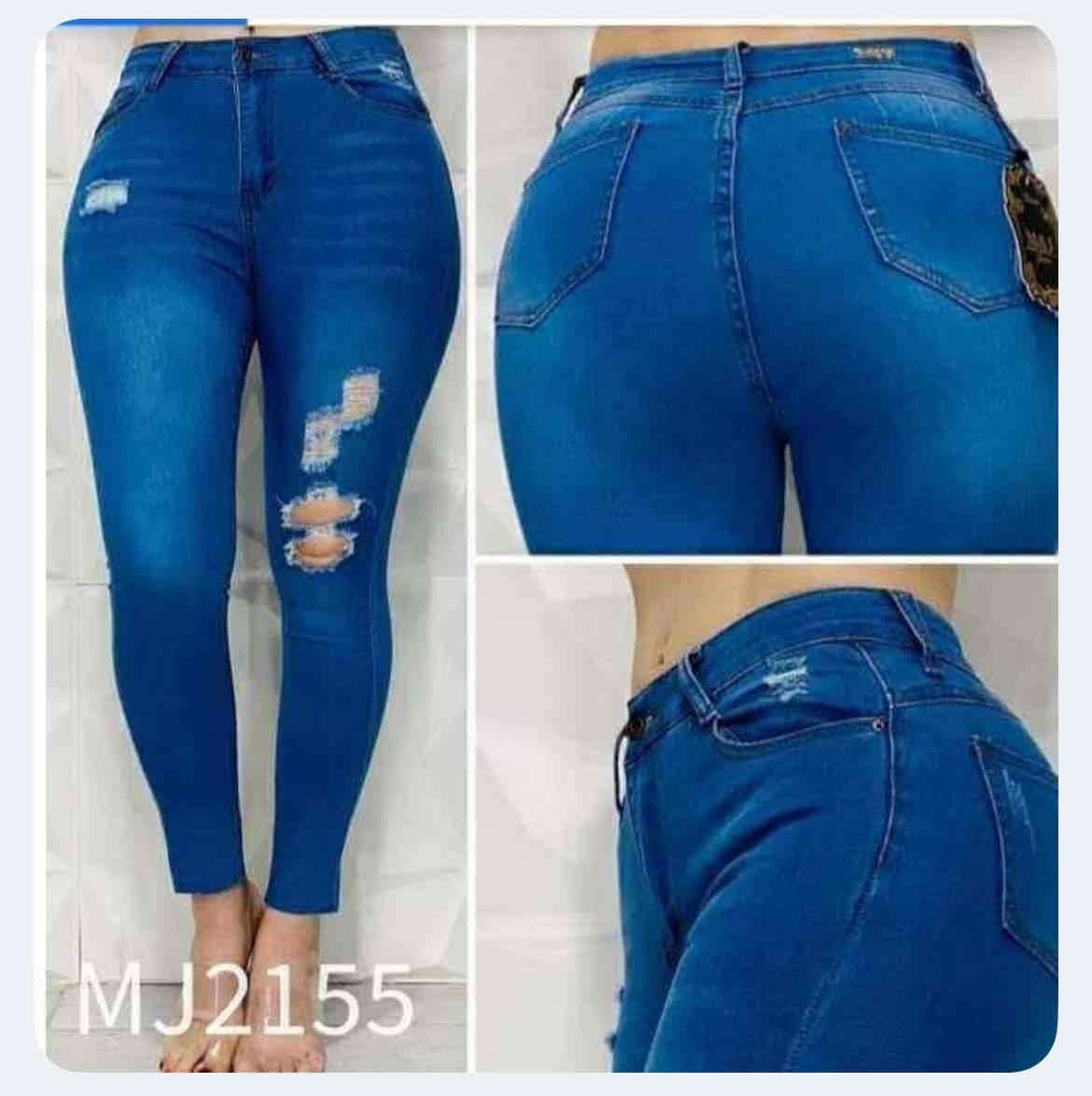 Jeans pitillo azul rasgados - miniatura 5