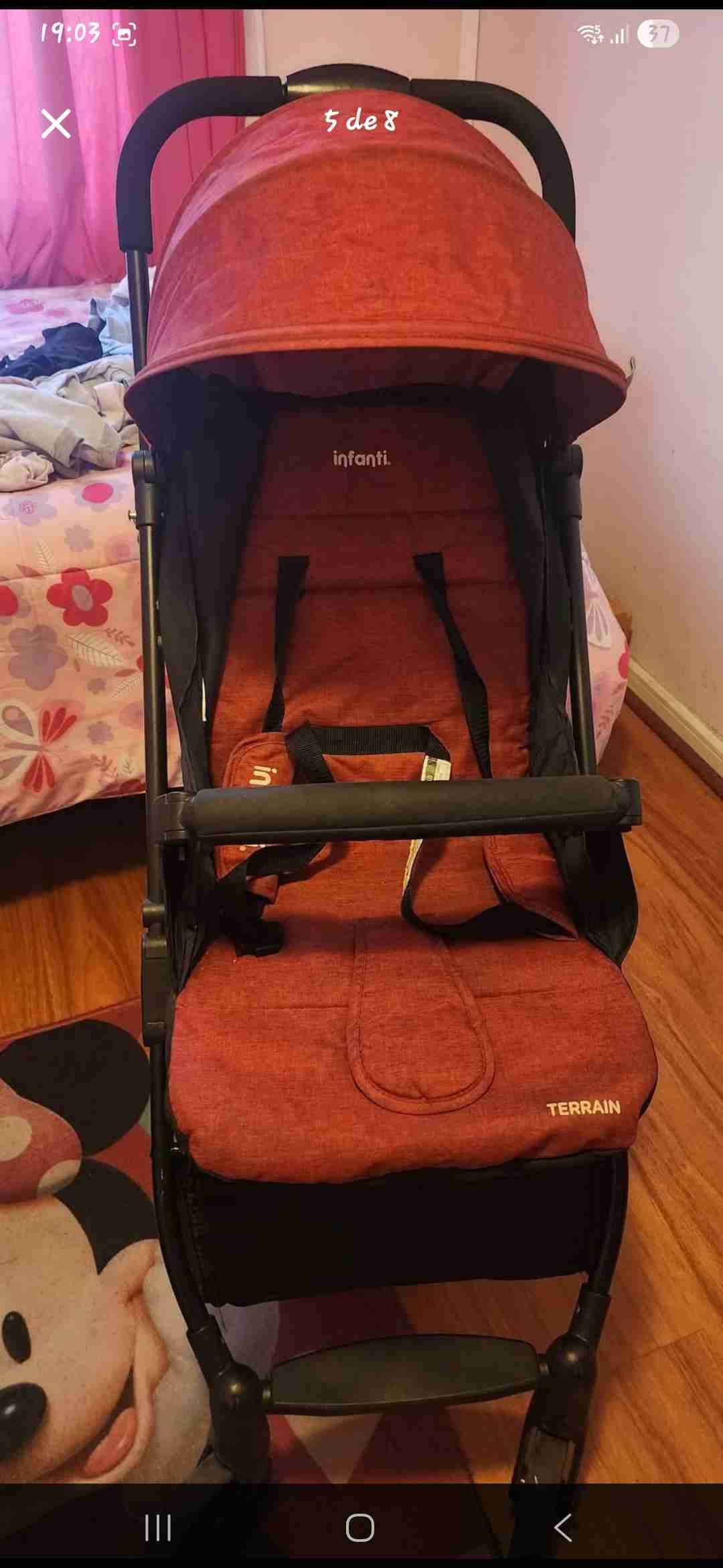 Coche de paseo rojo plegable Infanti - miniatura 2