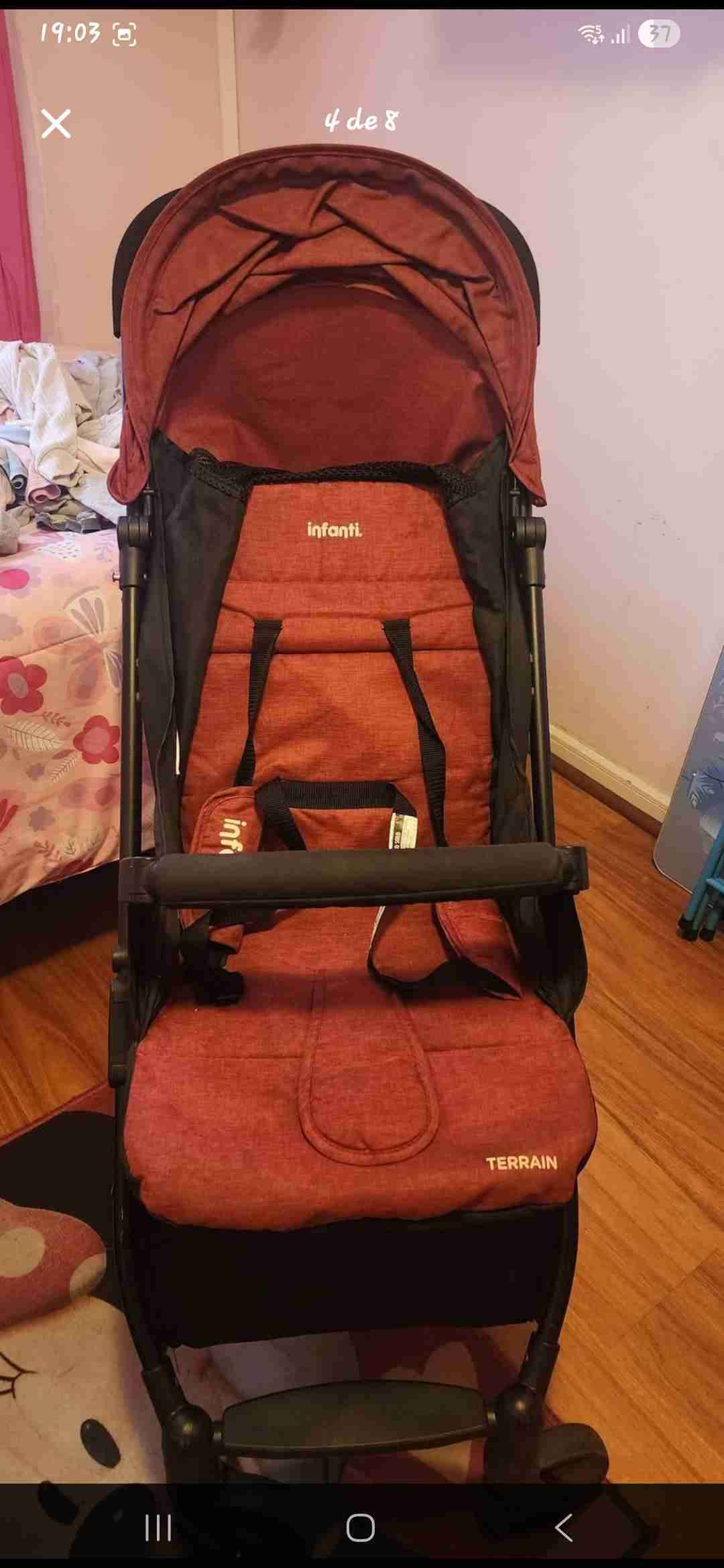 Coche de paseo rojo plegable Infanti - miniatura 3