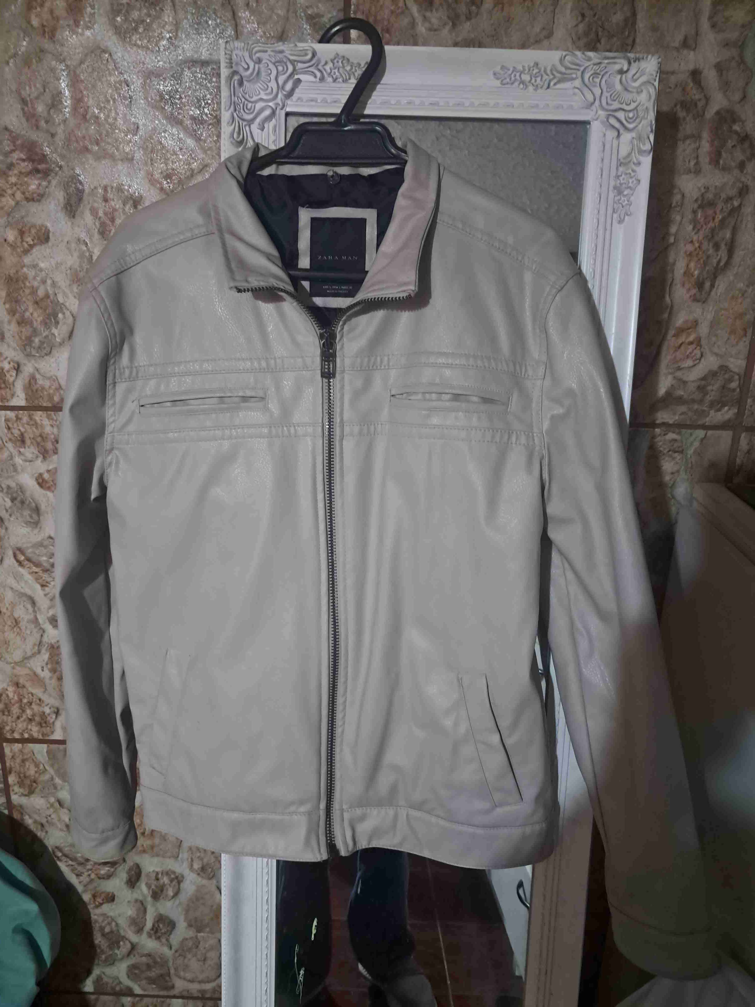 Chaqueta de cuero beige - miniatura 1