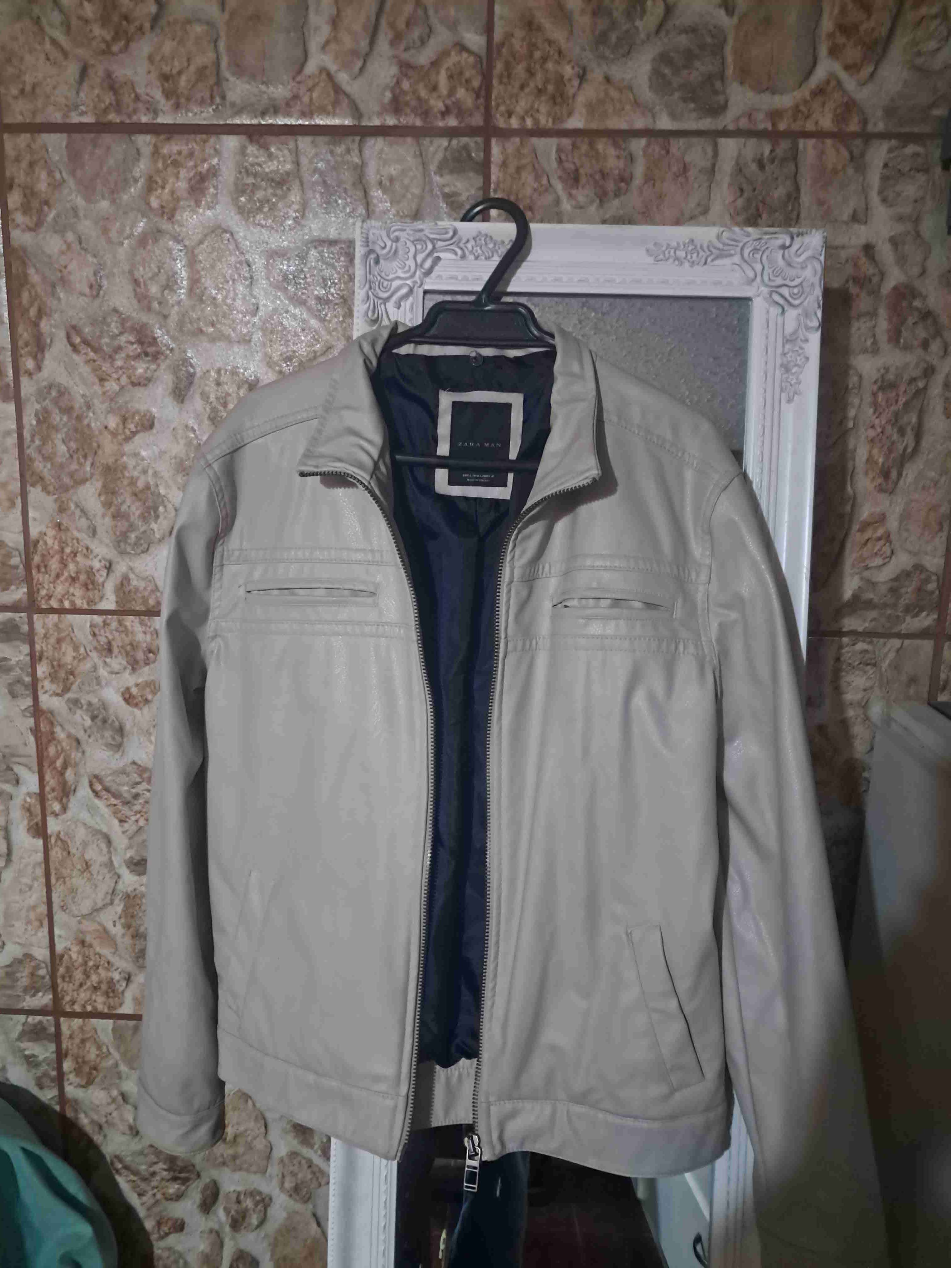 Chaqueta de cuero beige - miniatura 2