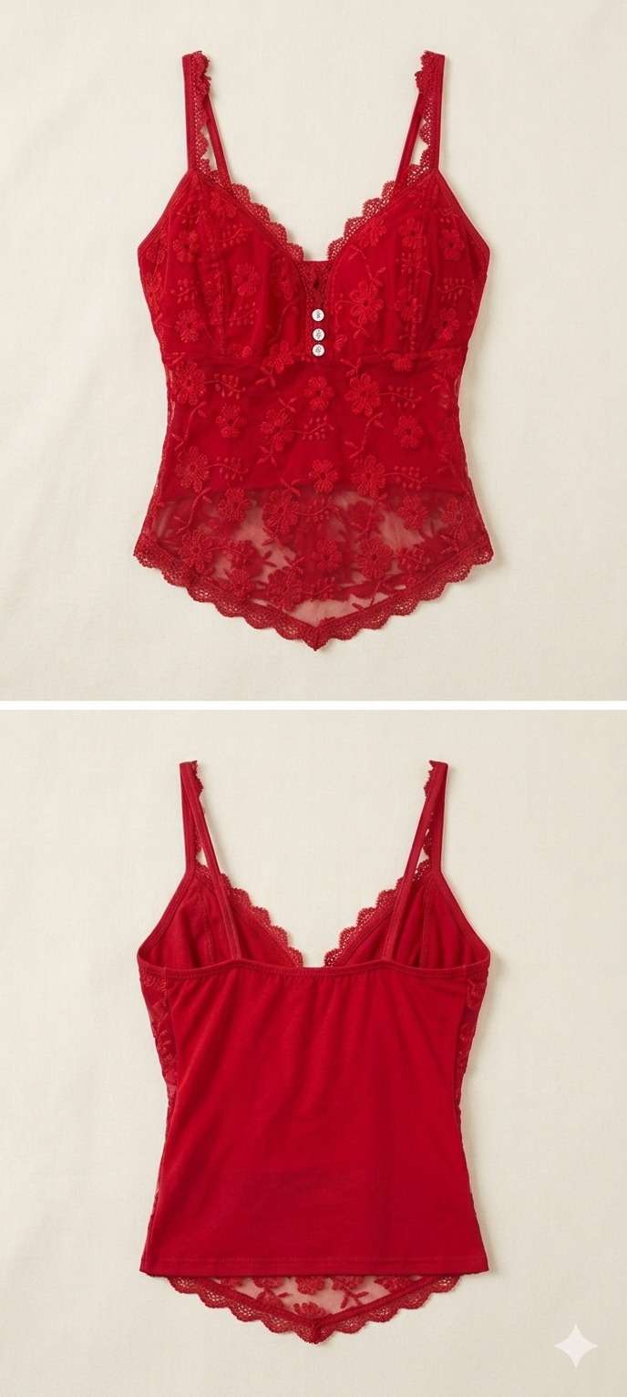 Body de encaje rojo floral - miniatura 2