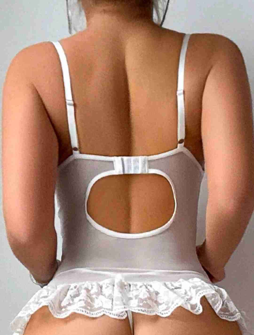 Babydoll blanco con ligueros, Talla S - miniatura 3